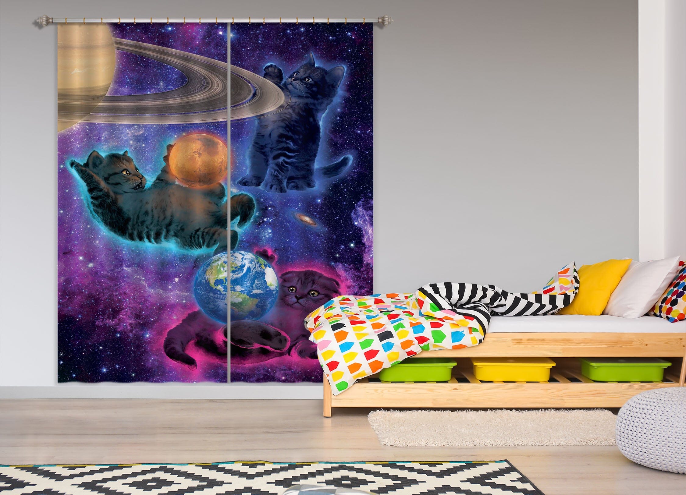 3D Cosmic Kittens 026 Vincent Hie Curtain Curtains Drapes Curtains AJ Creativity Home 