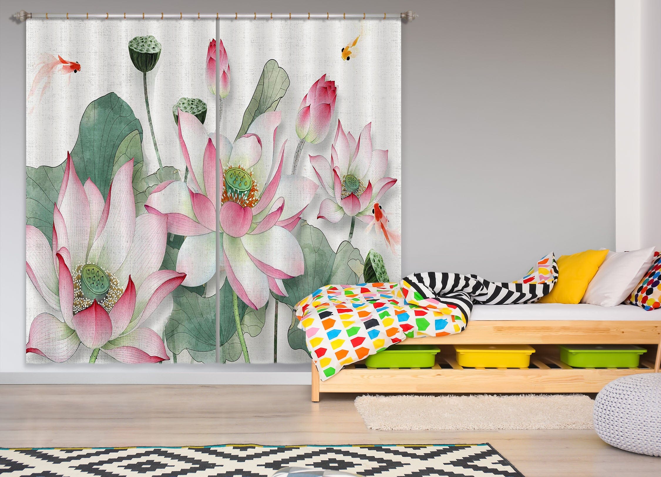 3D Lotus Flower 854 Curtains Drapes Wallpaper AJ Wallpaper 