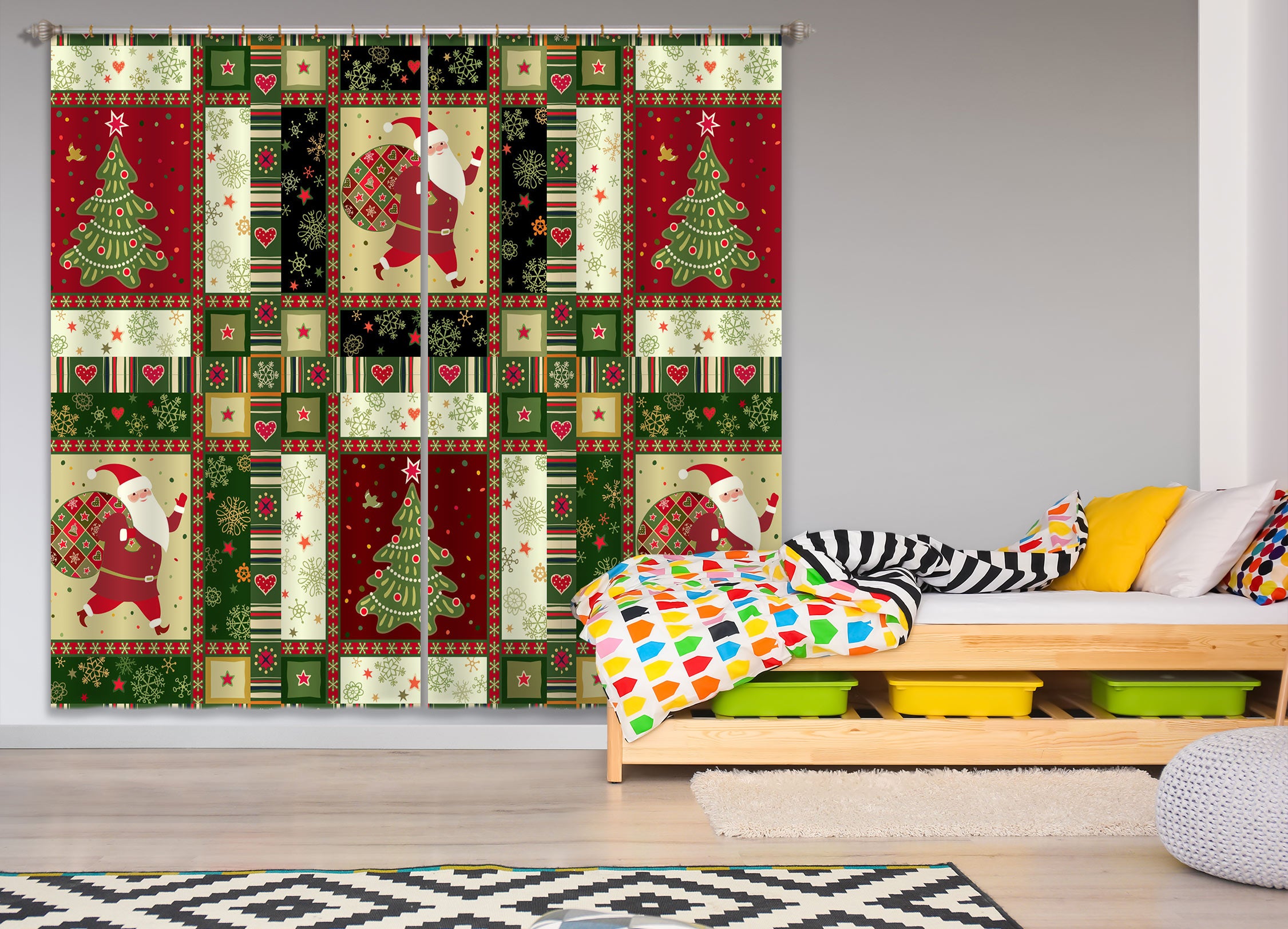 3D Santa Claus Tree 52047 Christmas Curtains Drapes Xmas