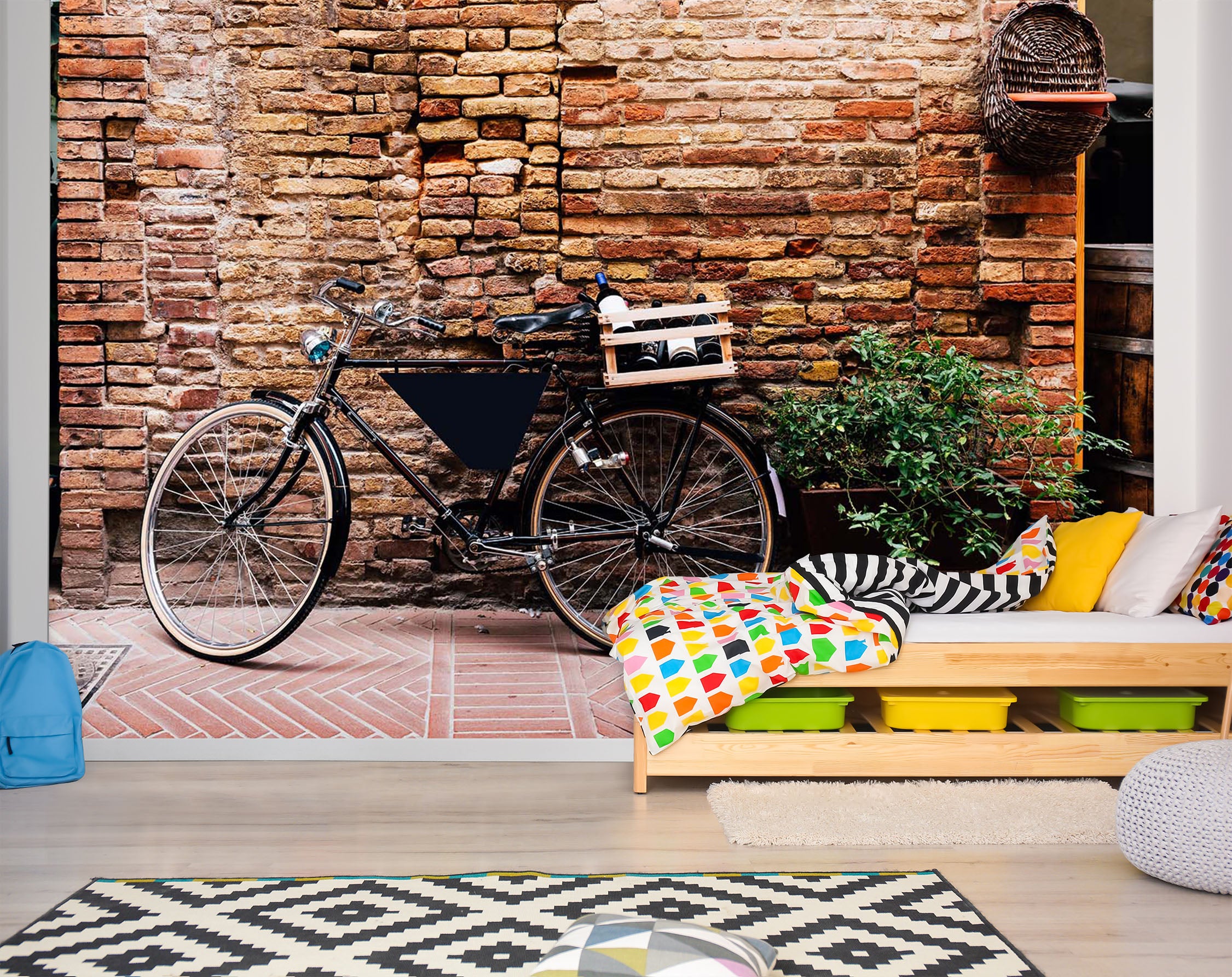 3D Brick Wall Bicycle 373 Vehicle Wall Murals