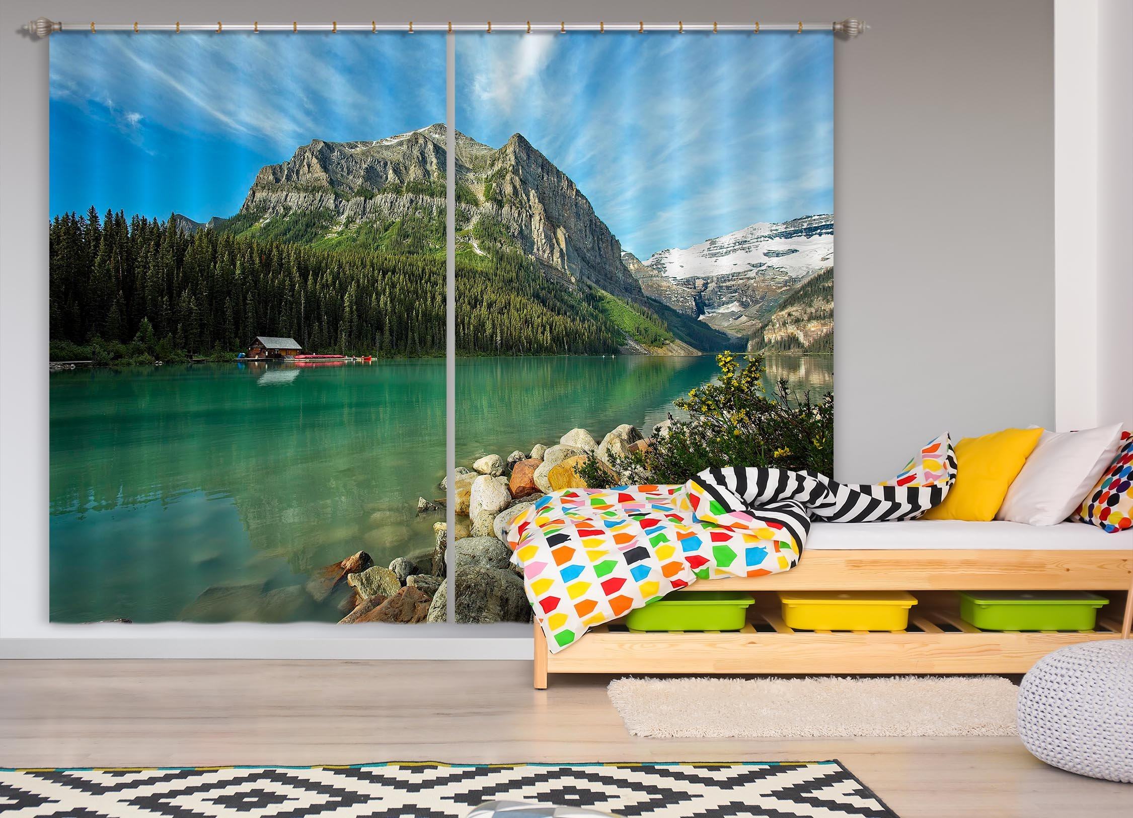 3D Boat In The Lake 057 Kathy Barefield Curtain Curtains Drapes Curtains AJ Creativity Home 