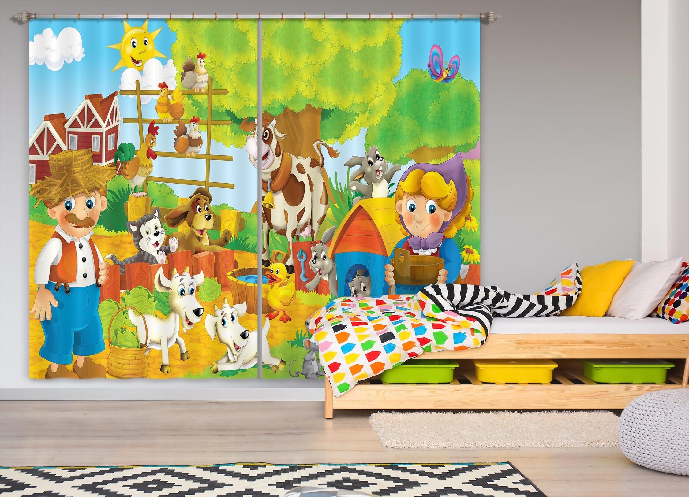 3D Cow Farm 712 Curtains Drapes Wallpaper AJ Wallpaper 