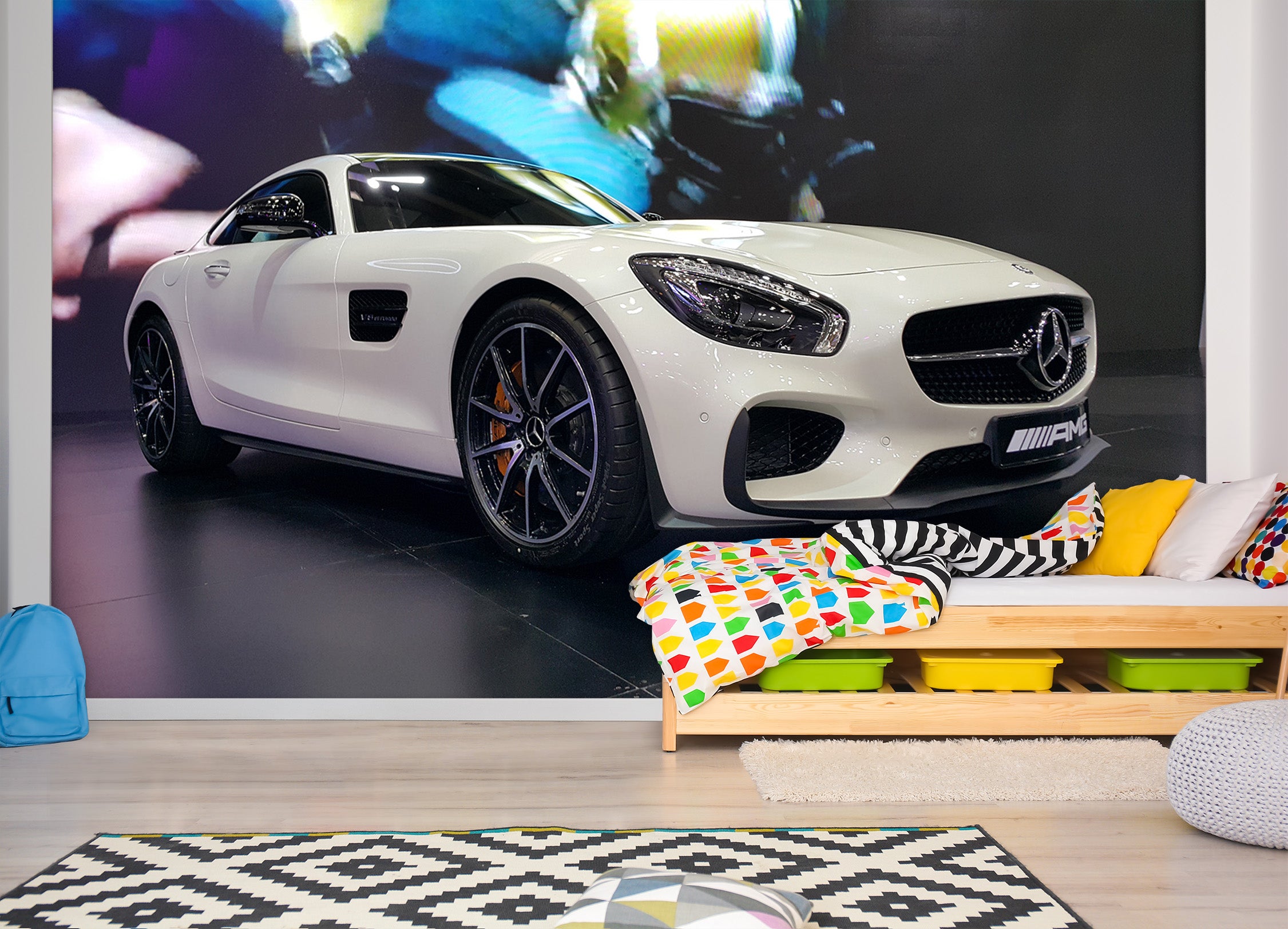 3D White Sports Car 060 Vehicle Wall Murals