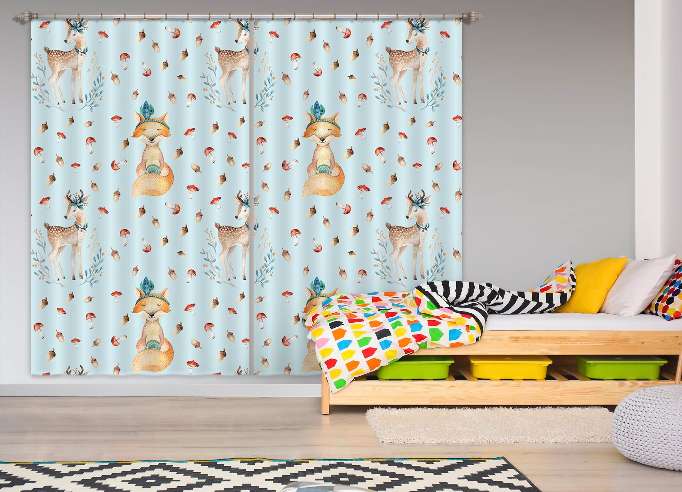 3D Fox Deer Feather 125 Uta Naumann Curtain Curtains Drapes Curtains AJ Creativity Home 