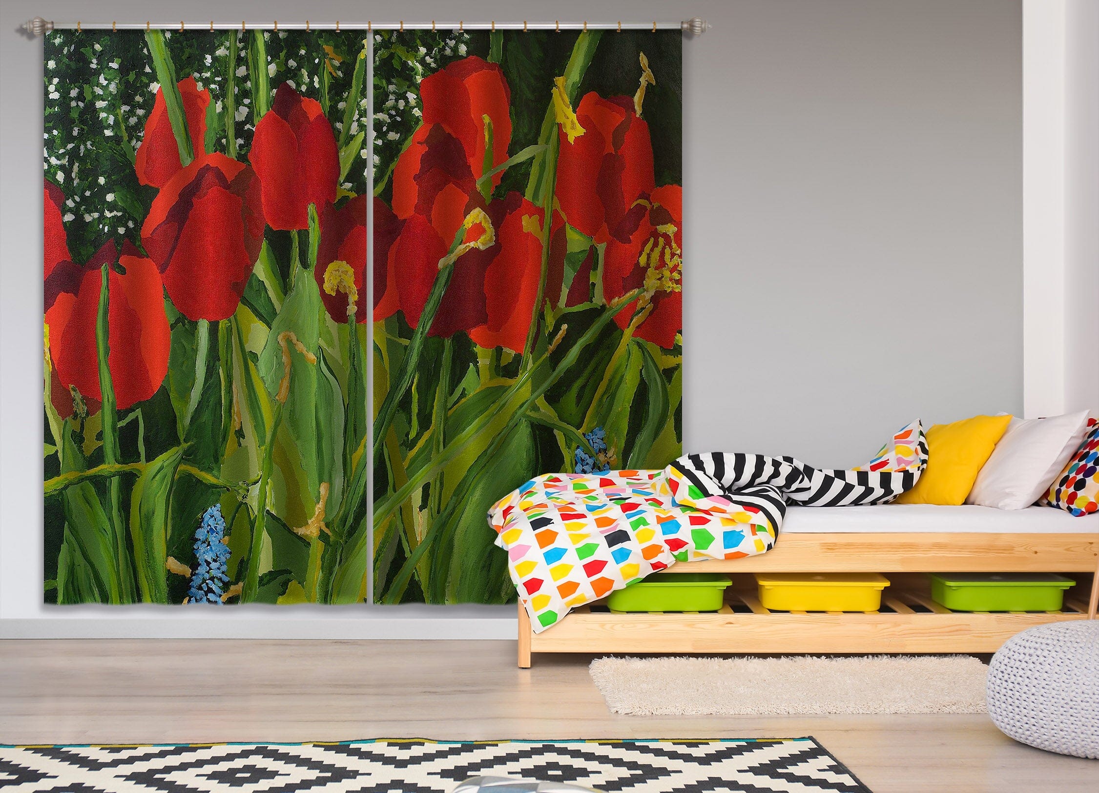 3D Red Flowers 161 Allan P. Friedlander Curtain Curtains Drapes Curtains AJ Creativity Home 