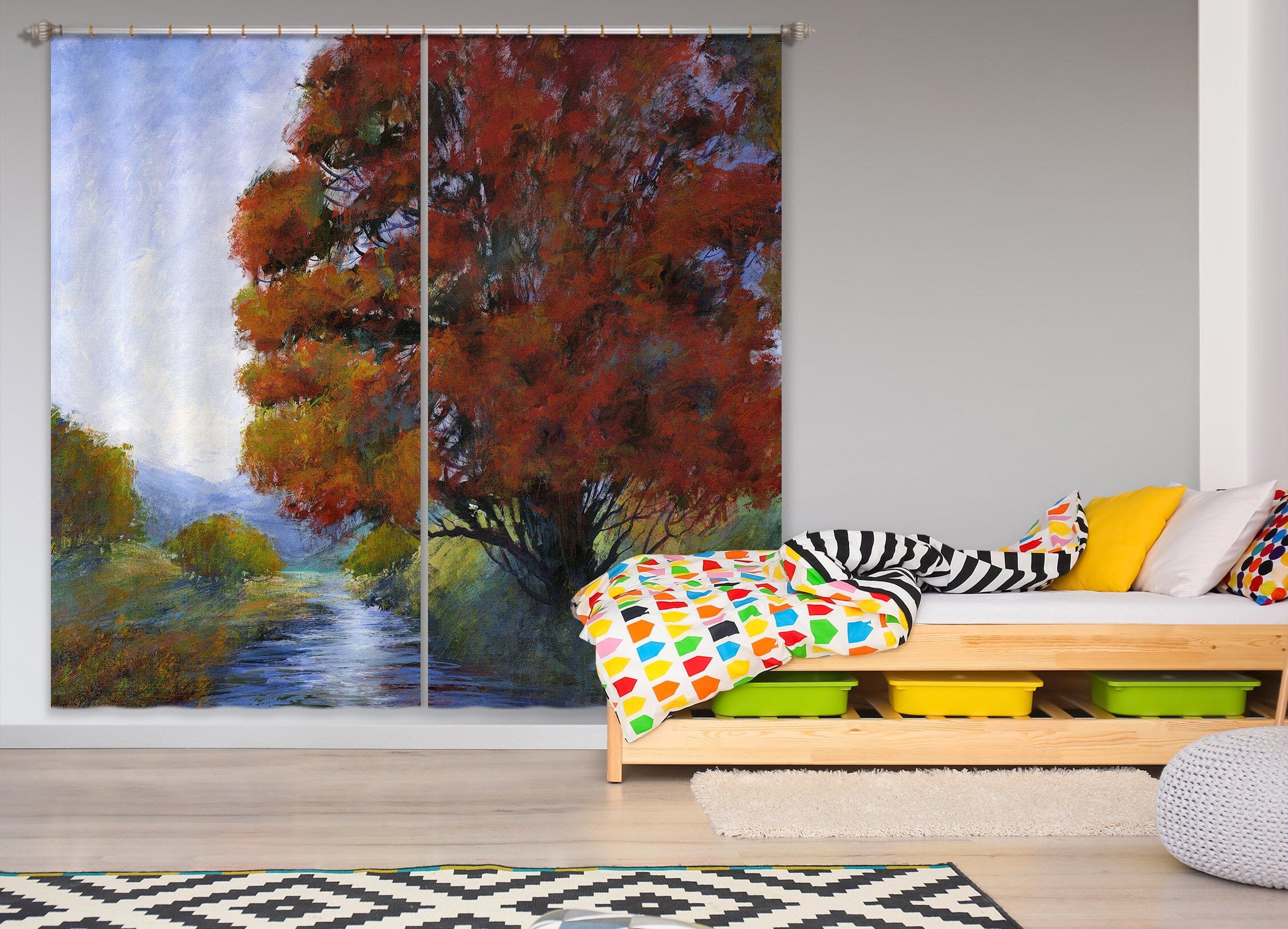 3D River Forest 215 Michael Tienhaara Curtain Curtains Drapes Curtains AJ Creativity Home 