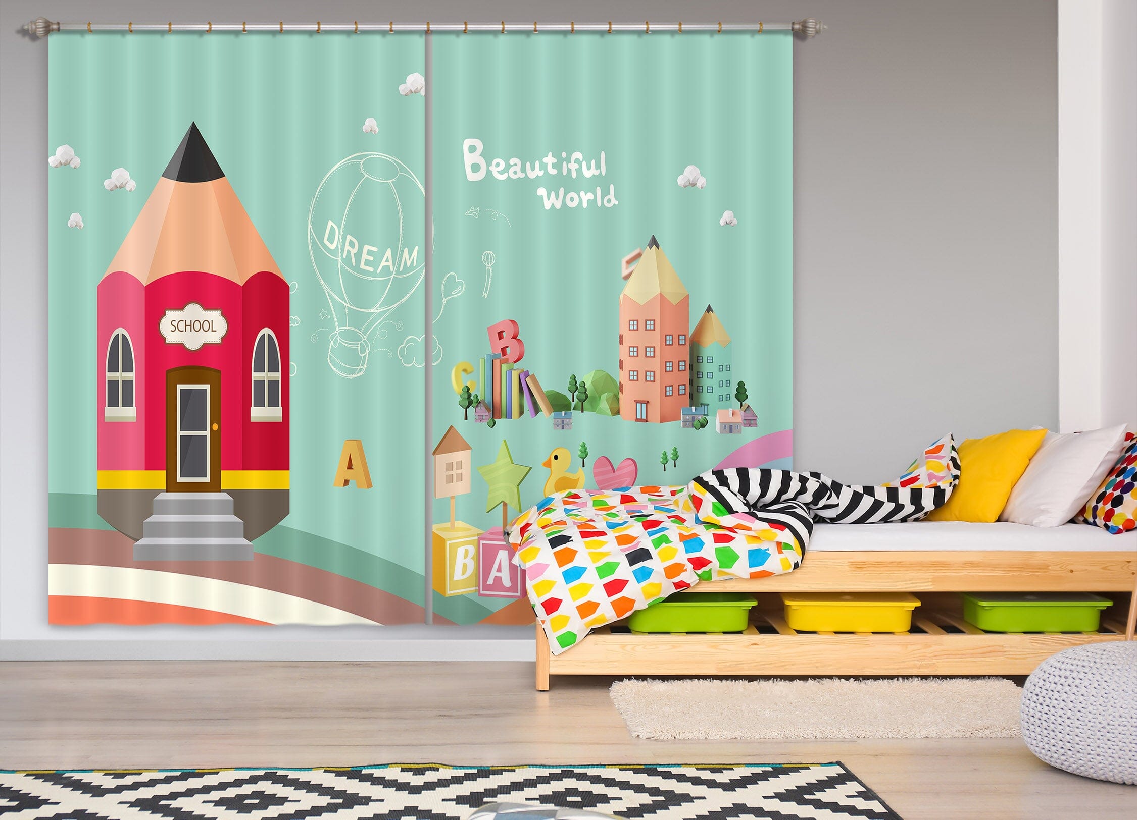3D Pencil House 754 Curtains Drapes Wallpaper AJ Wallpaper 