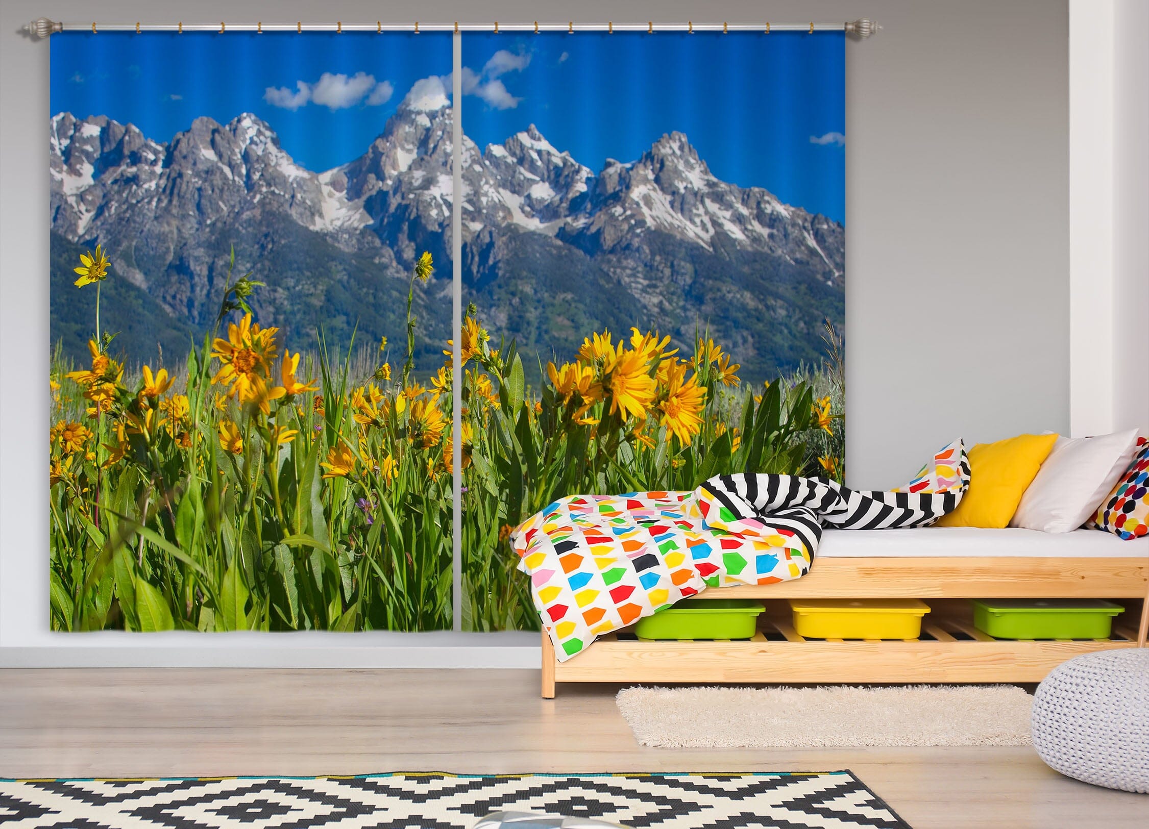 3D Mountain Wildflowers 062 Kathy Barefield Curtain Curtains Drapes Curtains AJ Creativity Home 