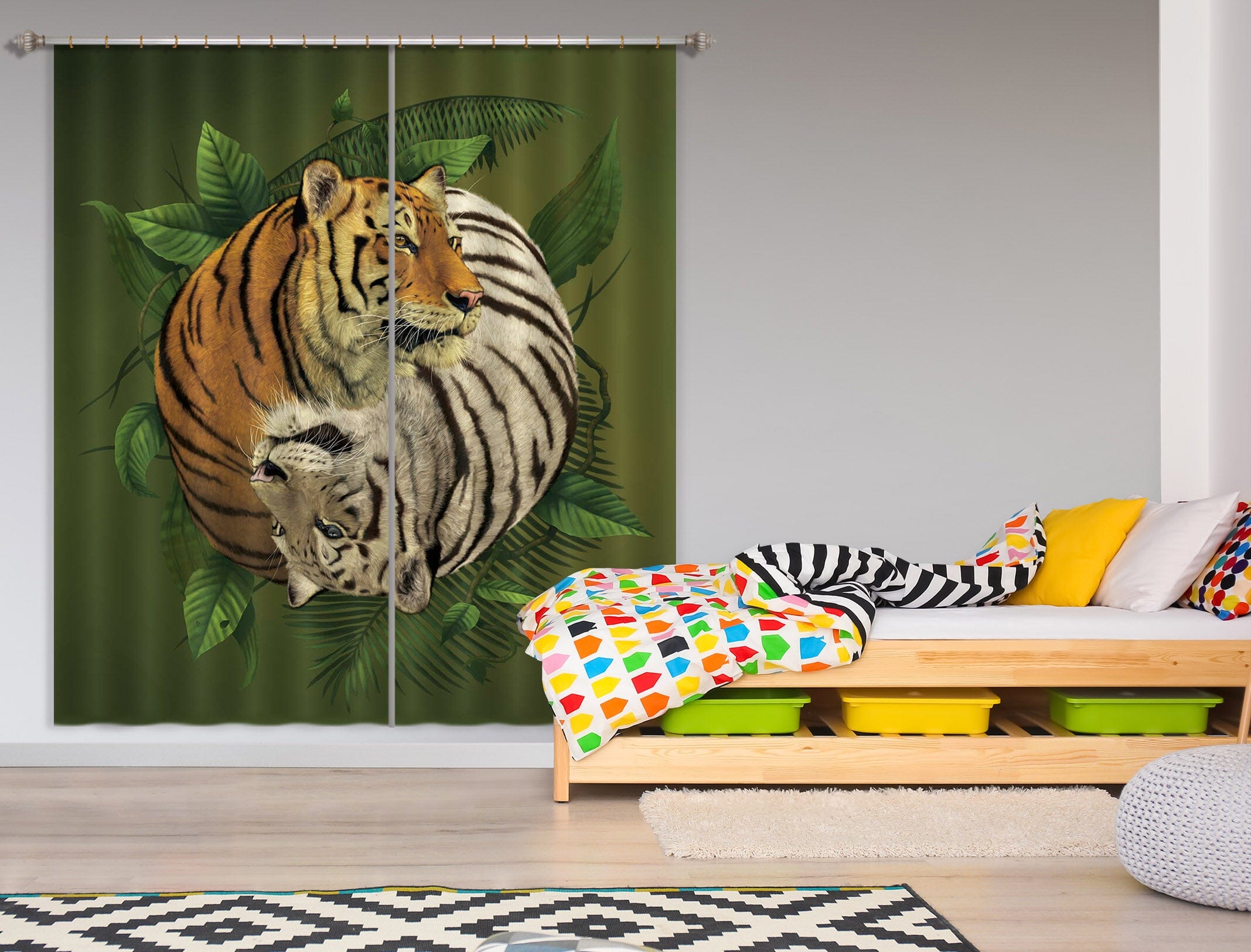 3D Tiger Yin Yang 080 Vincent Hie Curtain Curtains Drapes Curtains AJ Creativity Home 