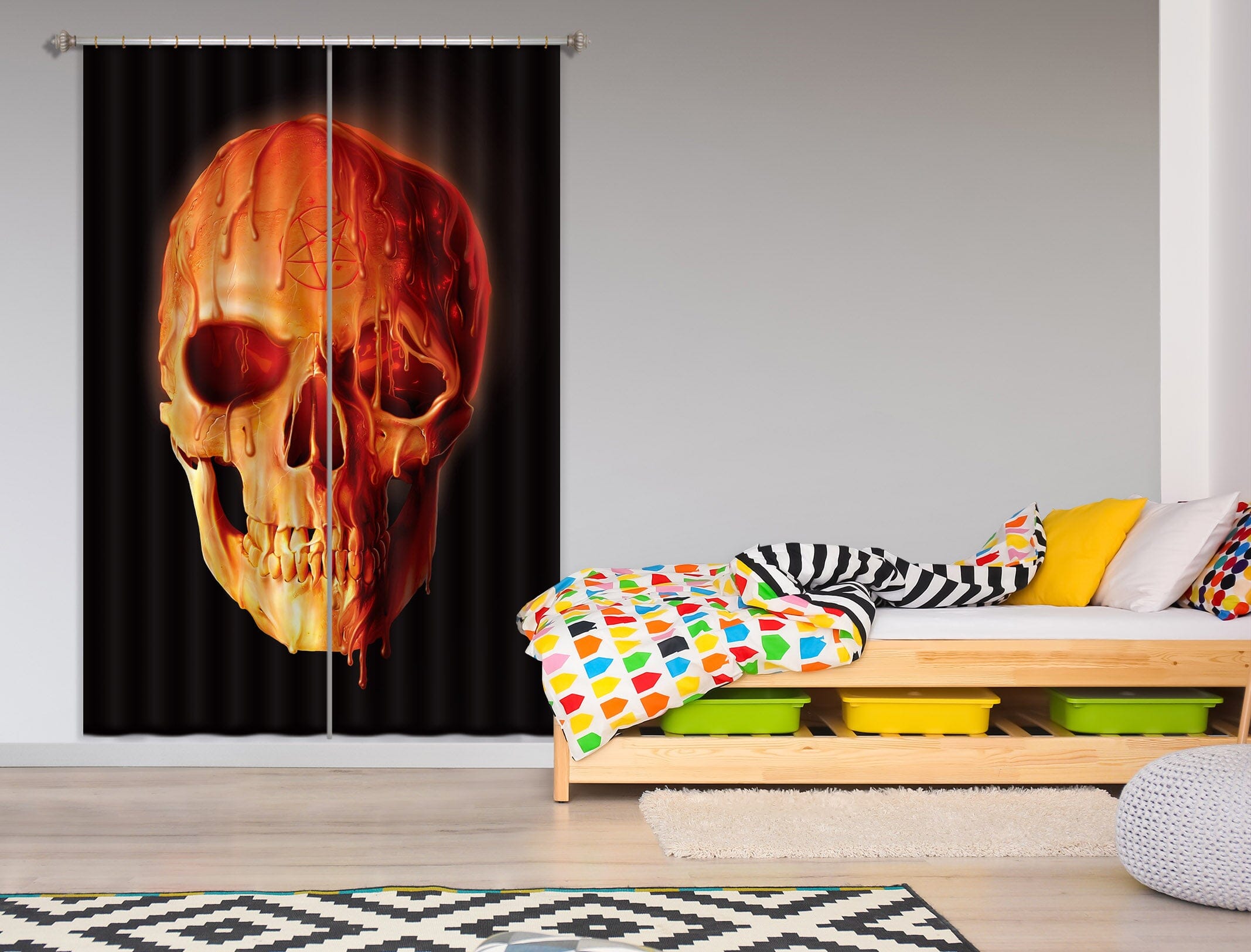 3D Wax Skull 091 Vincent Hie Curtain Curtains Drapes Curtains AJ Creativity Home 