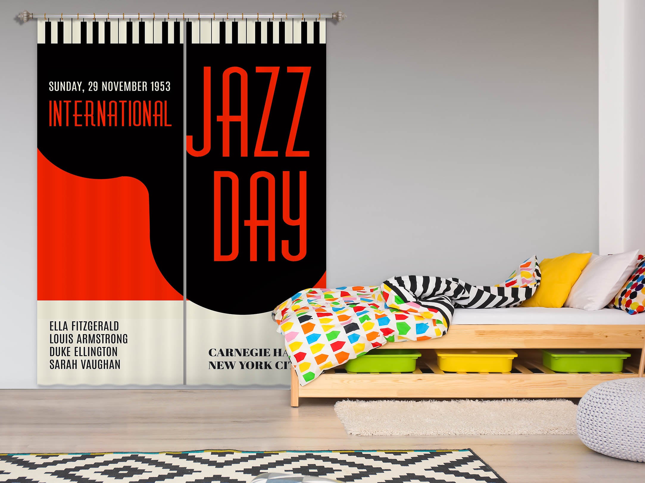 3D Red Piano Keys 1068 Boris Draschoff Curtain Curtains Drapes