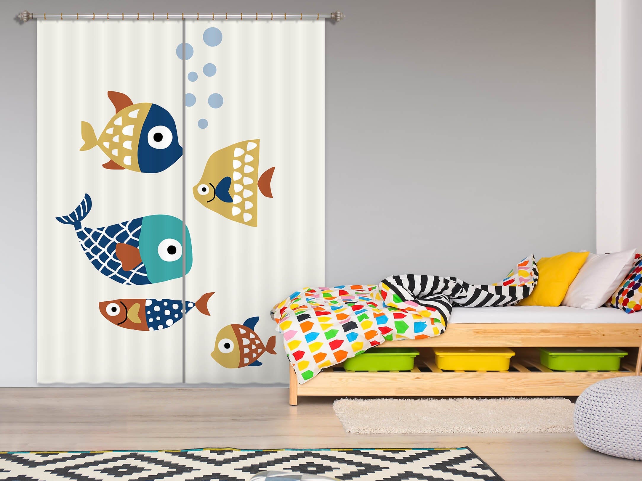 3D Color Fish 1077 Boris Draschoff Curtain Curtains Drapes Curtains AJ Creativity Home 
