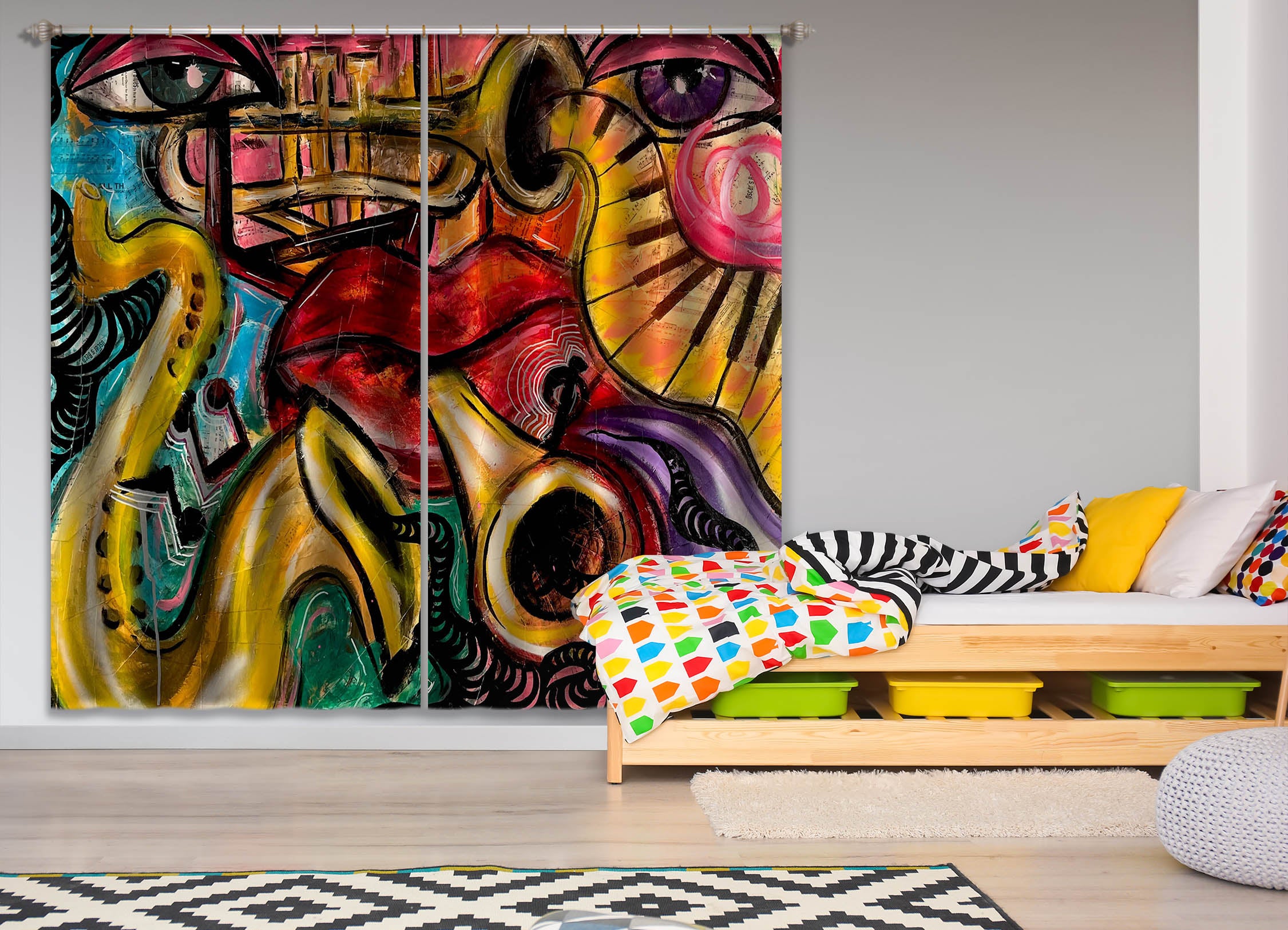 3D Retro Graffiti 375 Jacqueline Reynoso Curtain Curtains Drapes