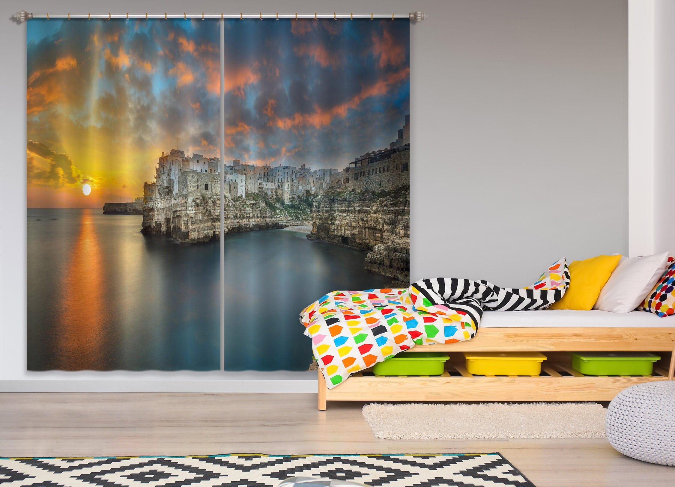 3D Sunset City 170 Marco Carmassi Curtain Curtains Drapes Curtains AJ Creativity Home 