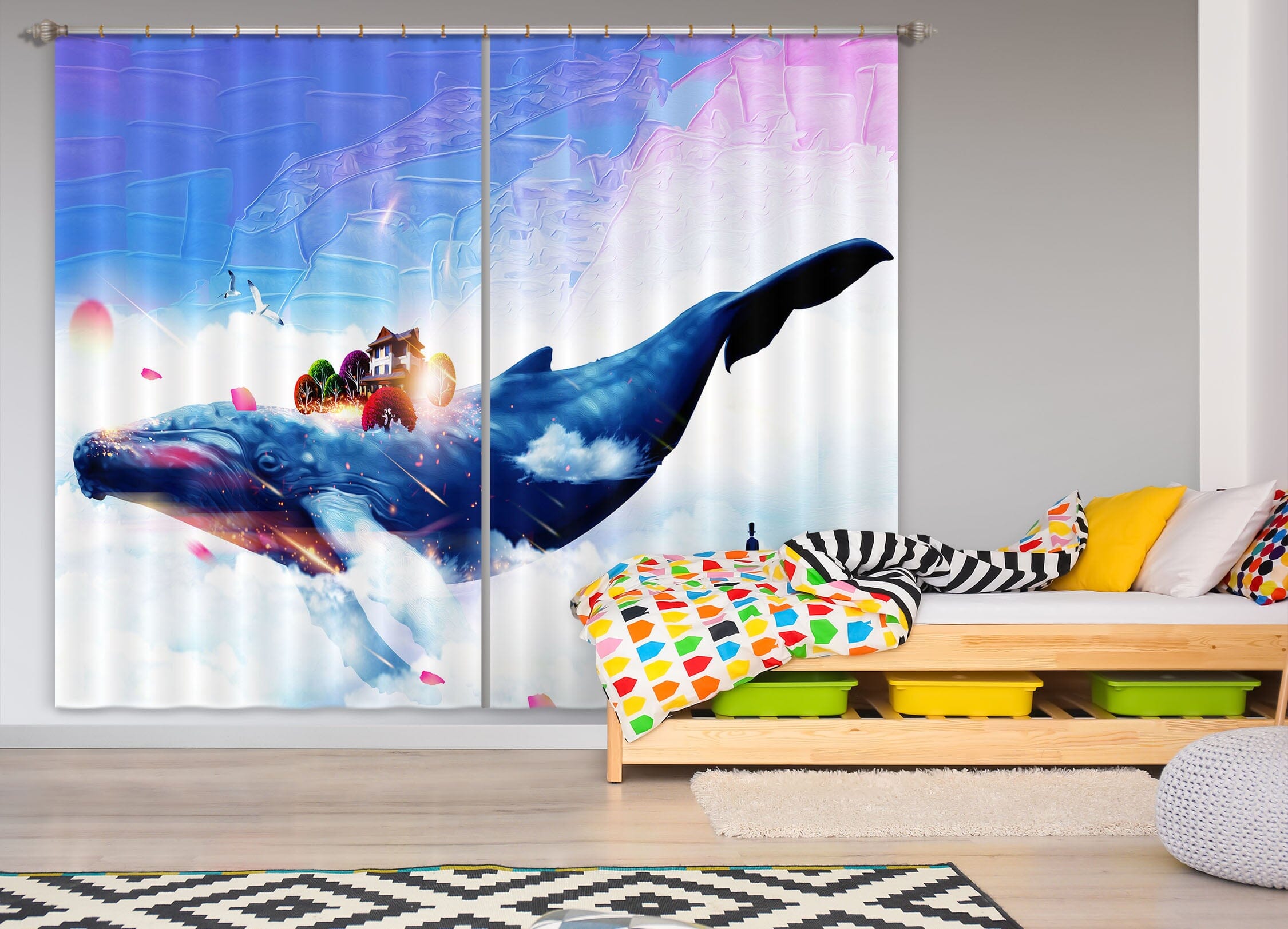 3D Blue Whale 729 Curtains Drapes Wallpaper AJ Wallpaper 