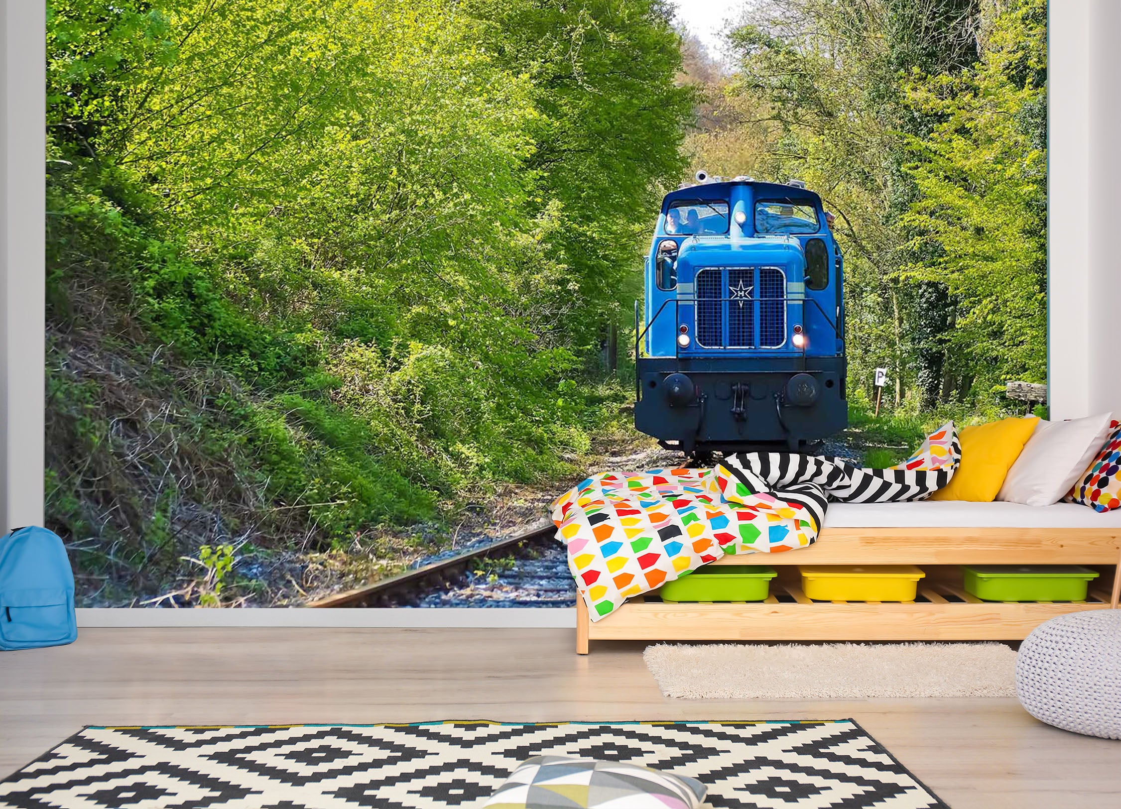 3D Plant Blue Train 065 Vehicle Wall Murals
