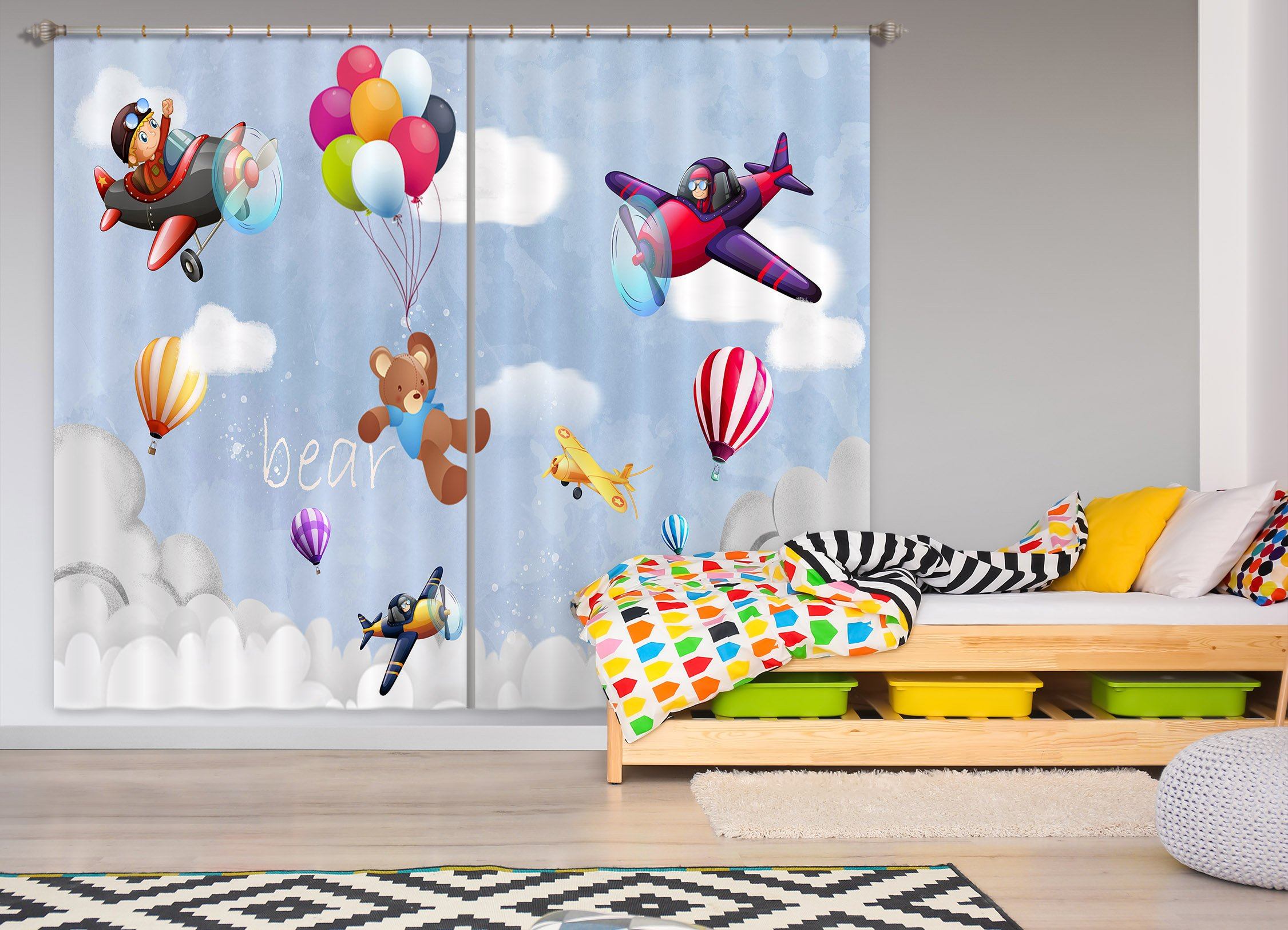3D Bear Balloon 804 Curtains Drapes Wallpaper AJ Wallpaper 