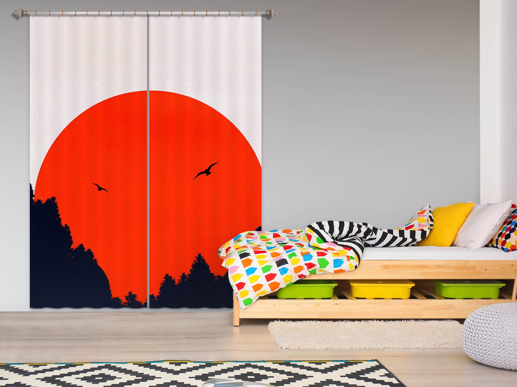 3D Red Sun Forest 1133 Boris Draschoff Curtain Curtains Drapes