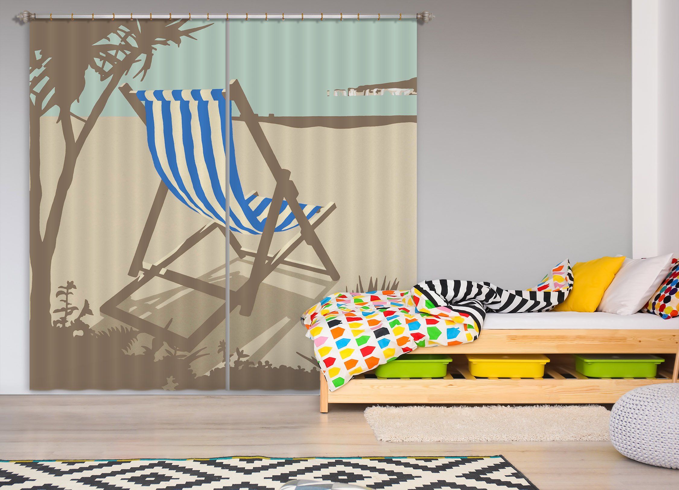 3D Bournemouth Blue Deckchair 103 Steve Read Curtain Curtains Drapes Curtains AJ Creativity Home 