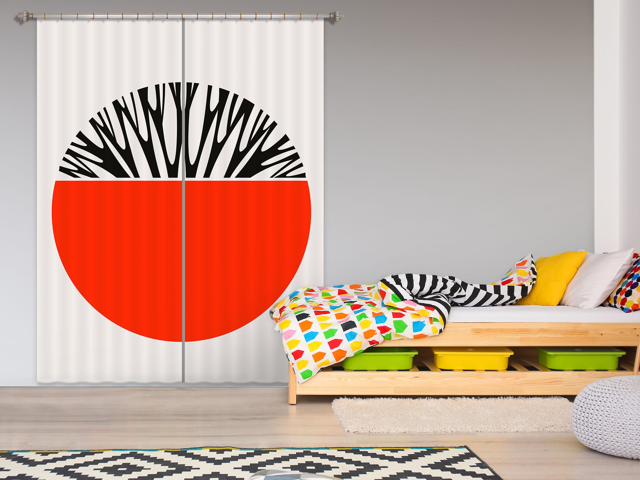 3D Red Semicircle 1008 Boris Draschoff Curtain Curtains Drapes