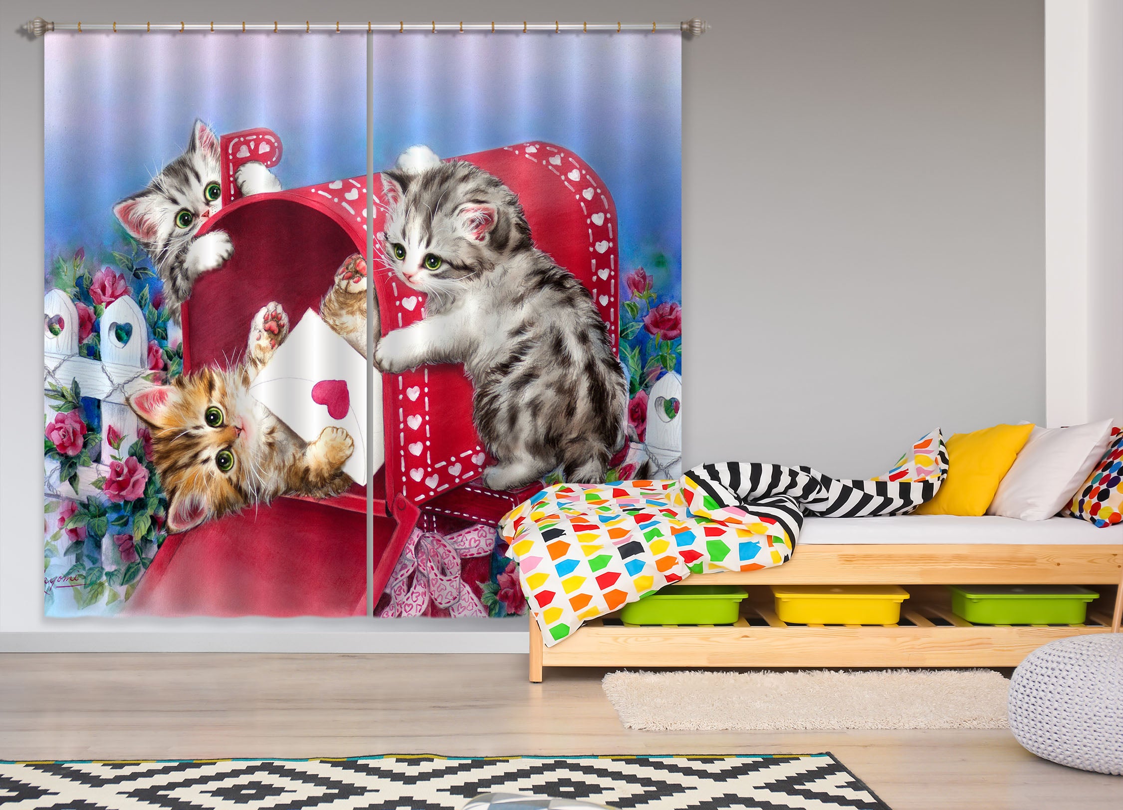 3D Mailbox Cat 9103 Kayomi Harai Curtain Curtains Drapes
