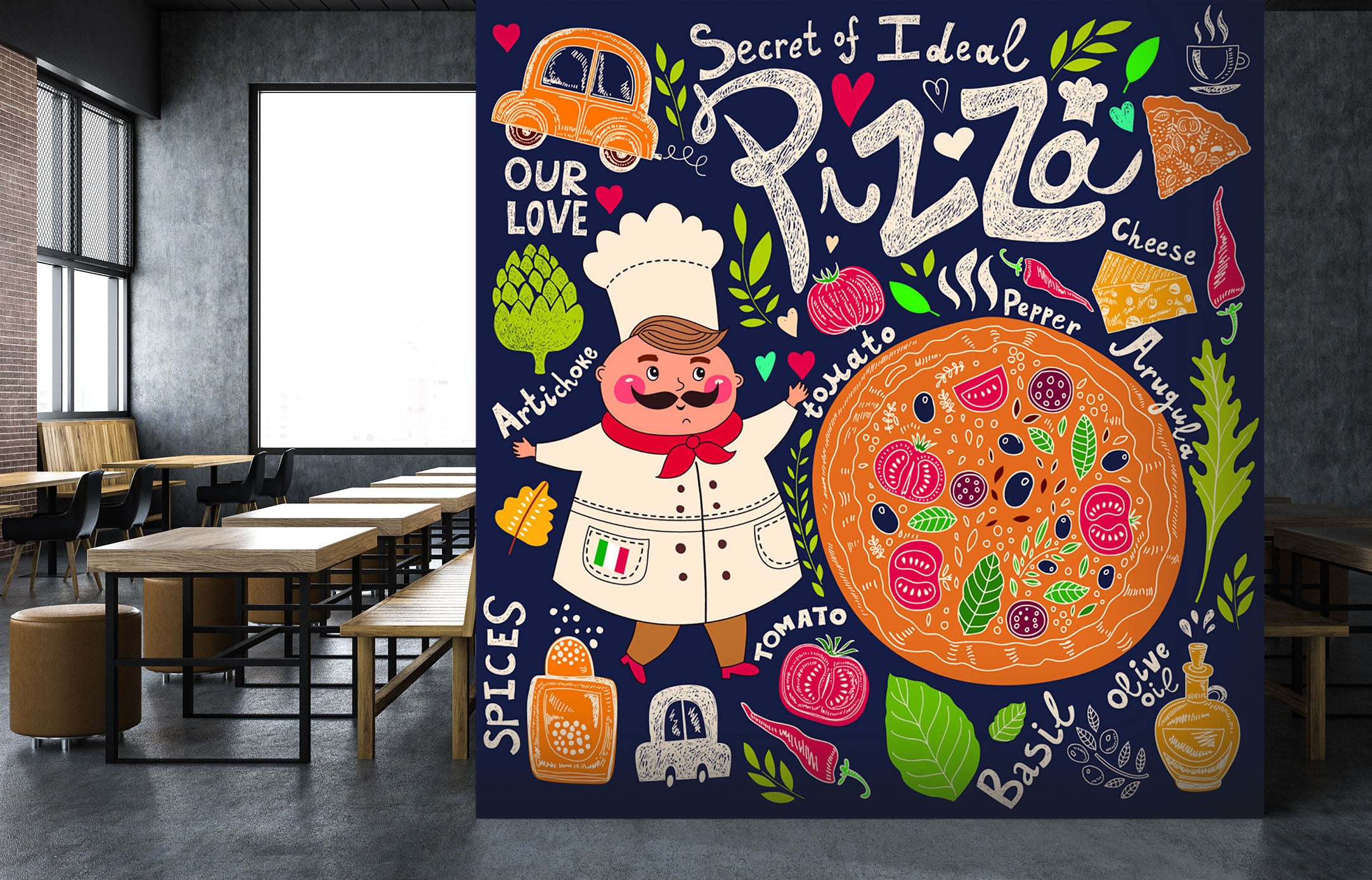 3D Pizza Pattern 250 Wall Murals