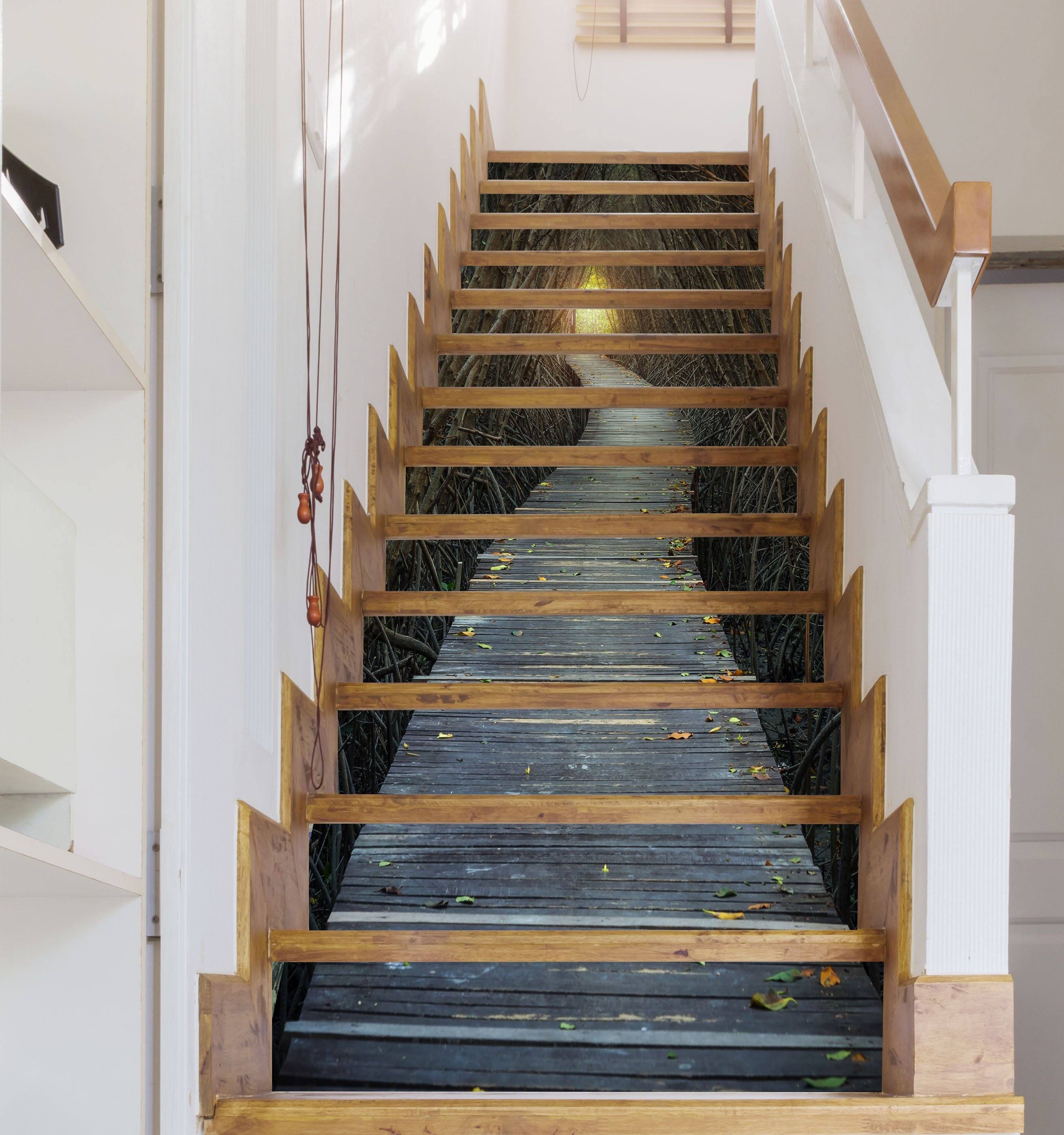 3D Bare Trees Wood Path 1557 Stair Risers Wallpaper AJ Wallpaper 