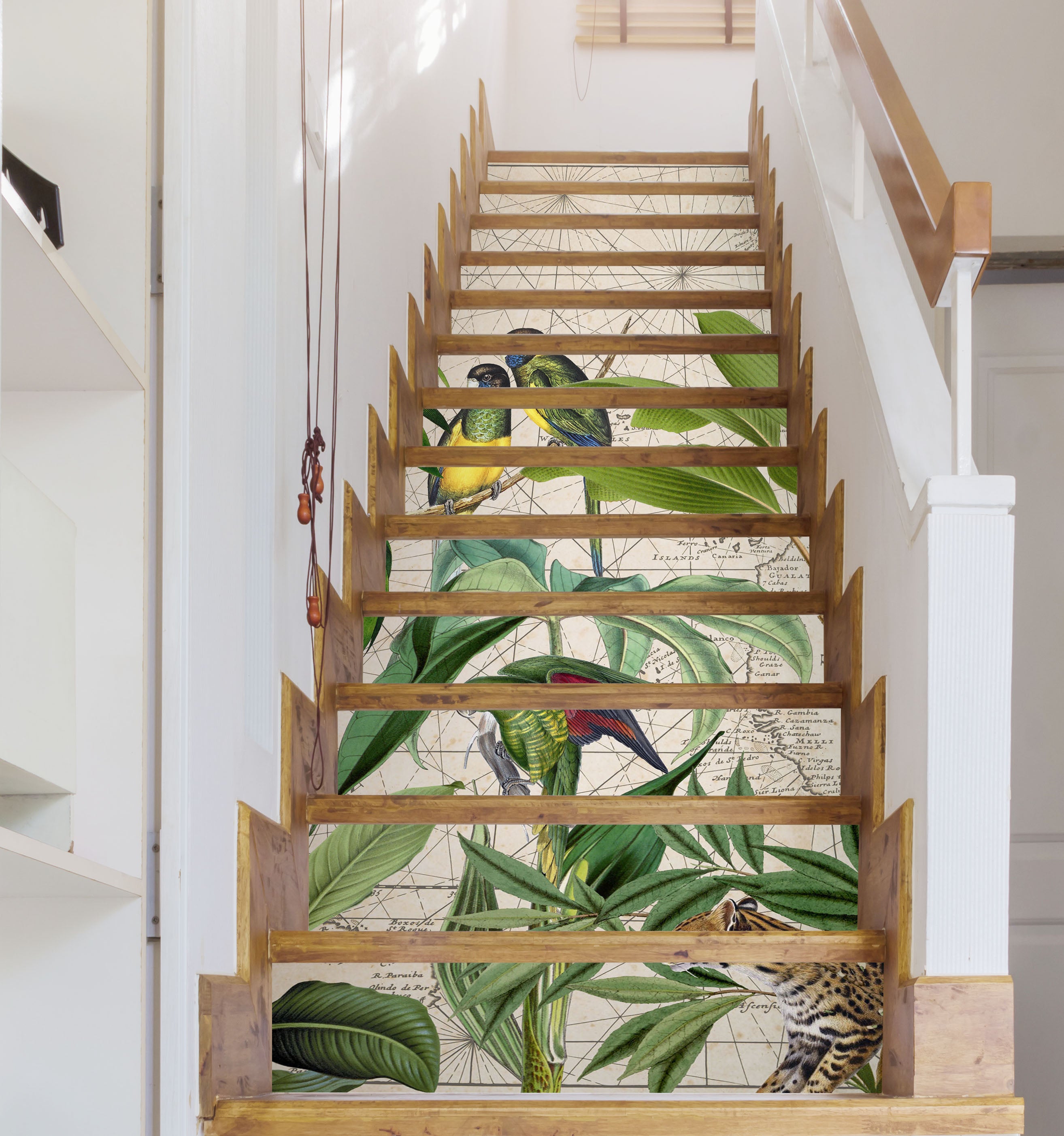 3D Green Bird Leaves 11058 Andrea Haase Stair Risers