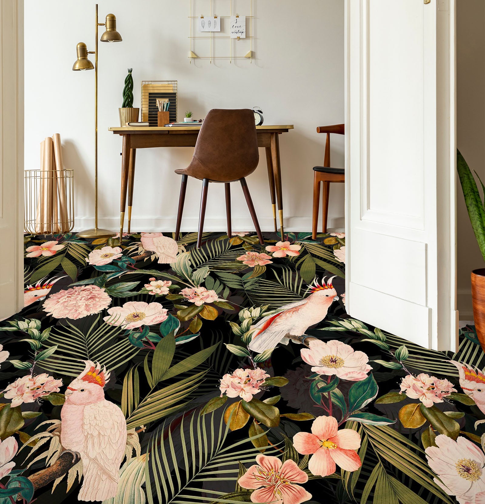 3D Parrot Flower Leaves 99211 Uta Naumann Floor Mural
