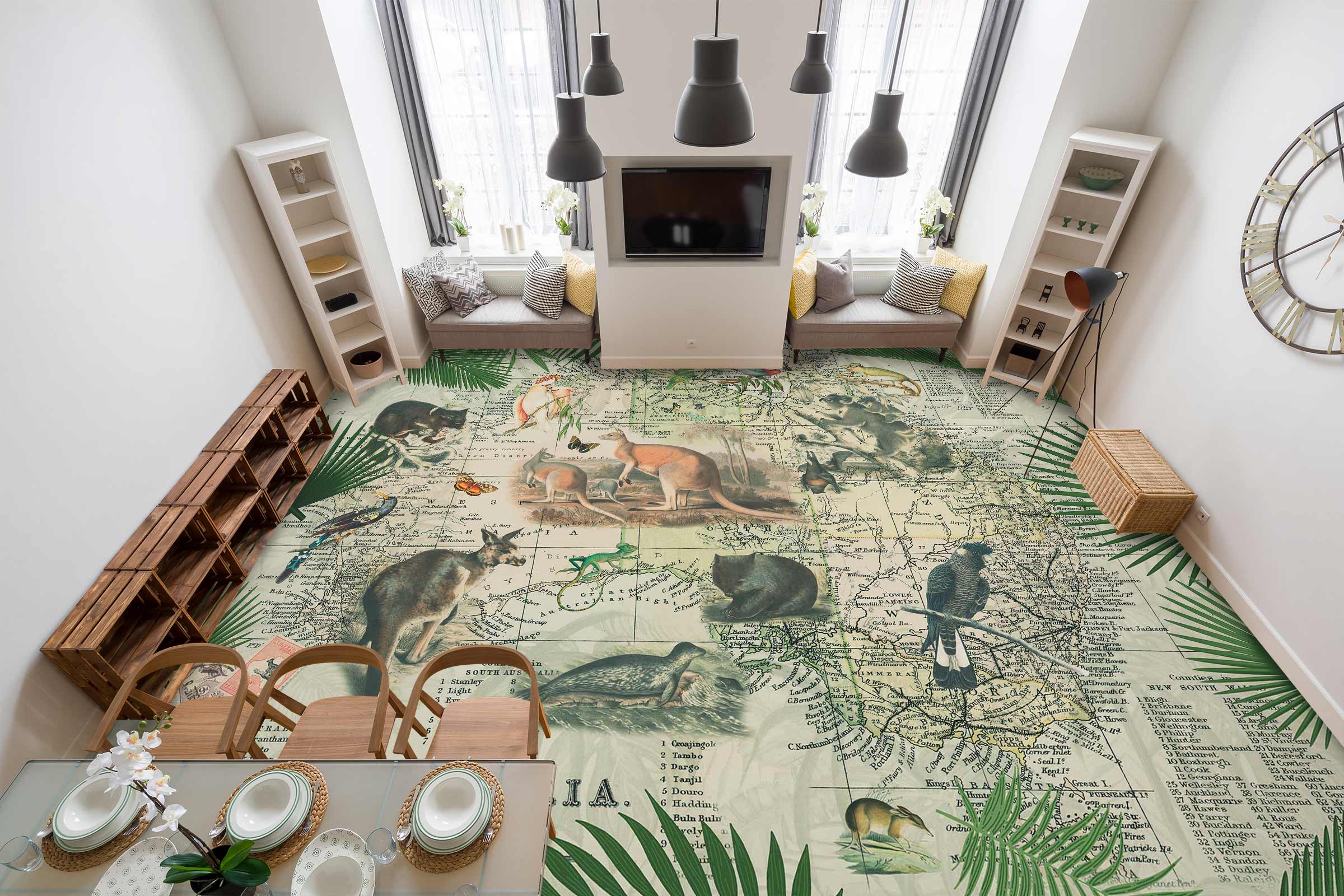 3D Animal World Map 567 Andrea Haase Floor Mural