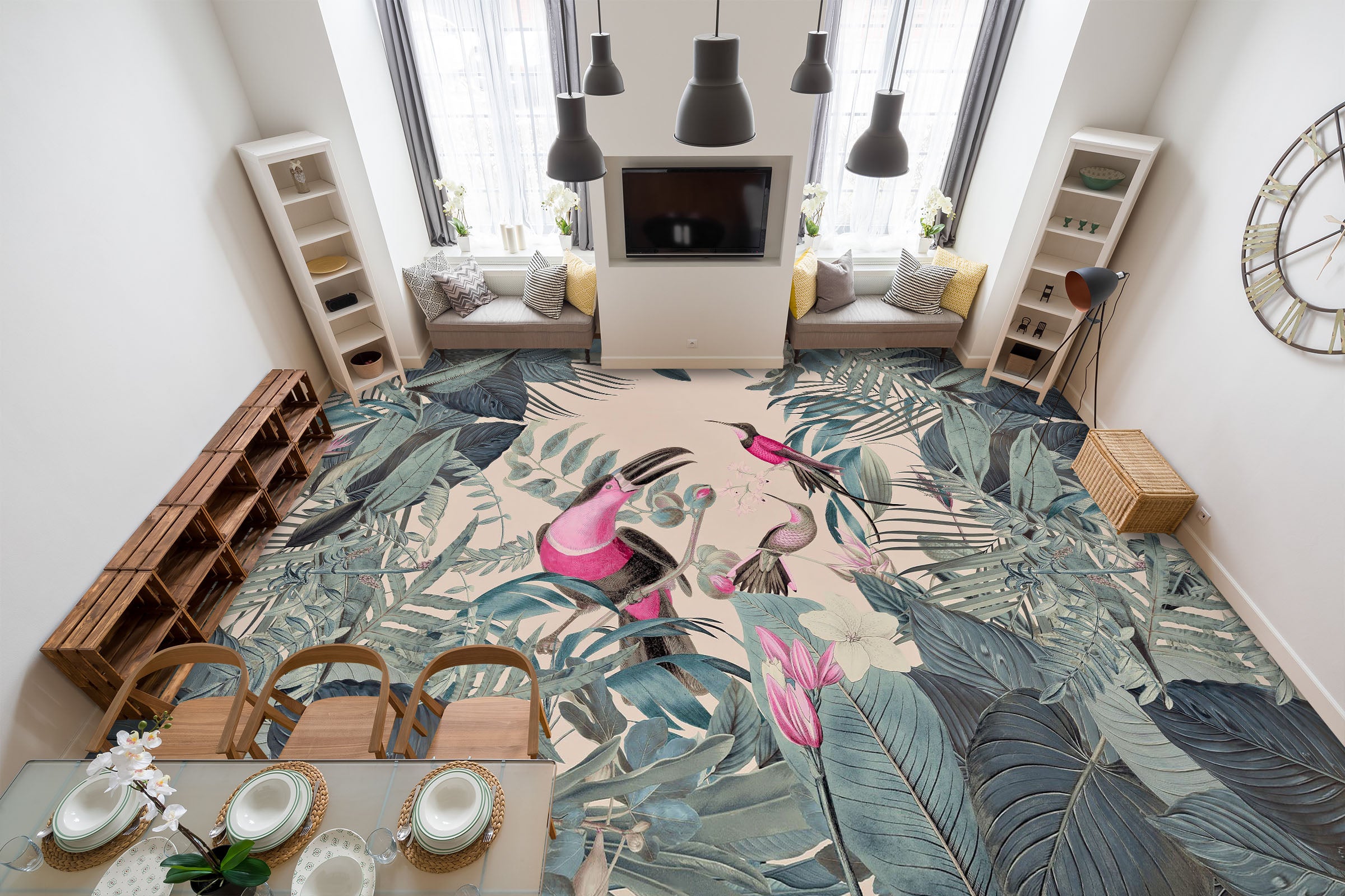 3D Jungle Pink Bird 104138 Andrea Haase Floor Mural