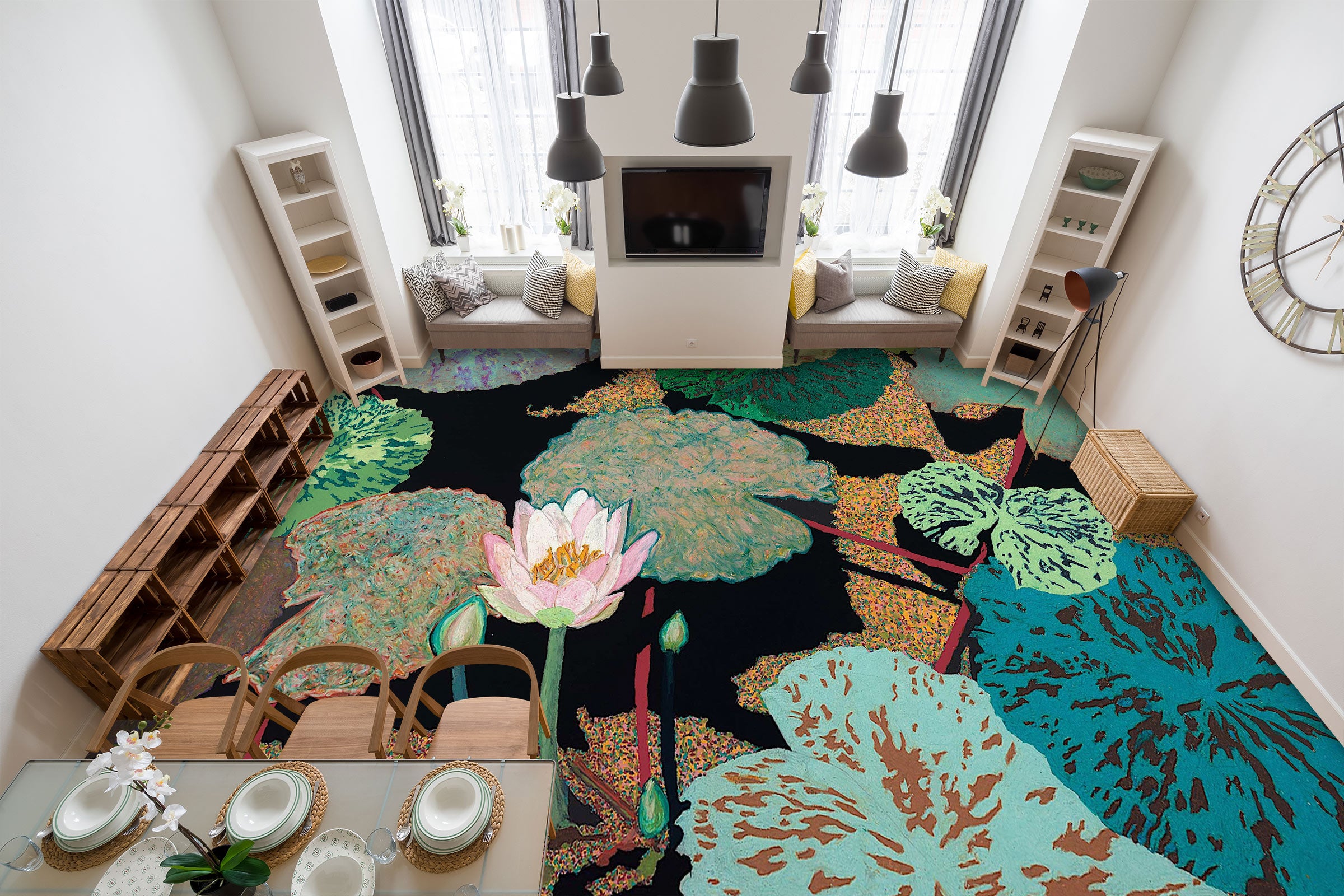 3D Pink Lotus Painting 9689 Allan P. Friedlander Floor Mural