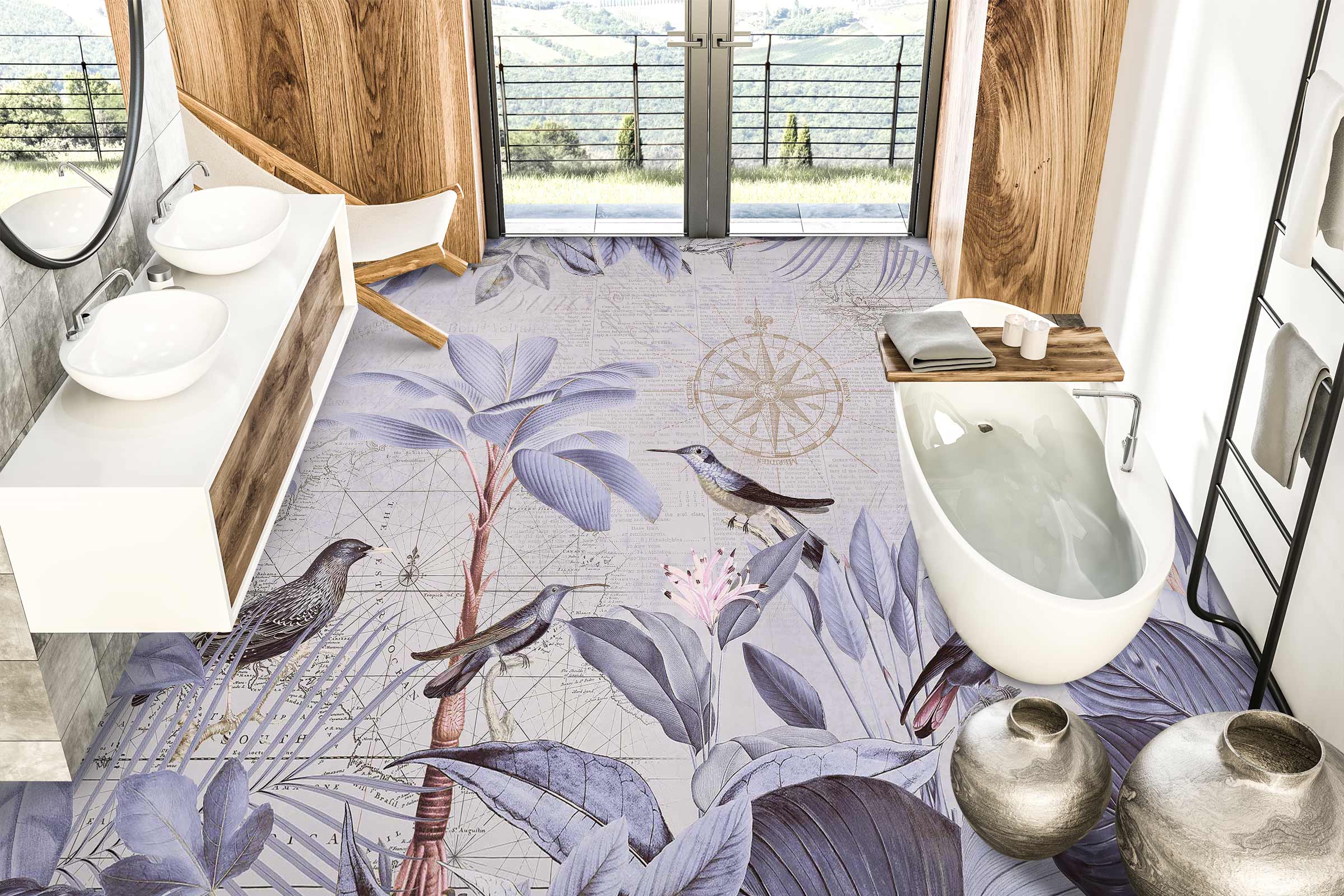 3D Purple Bird Grove 10050 Andrea Haase Floor Mural