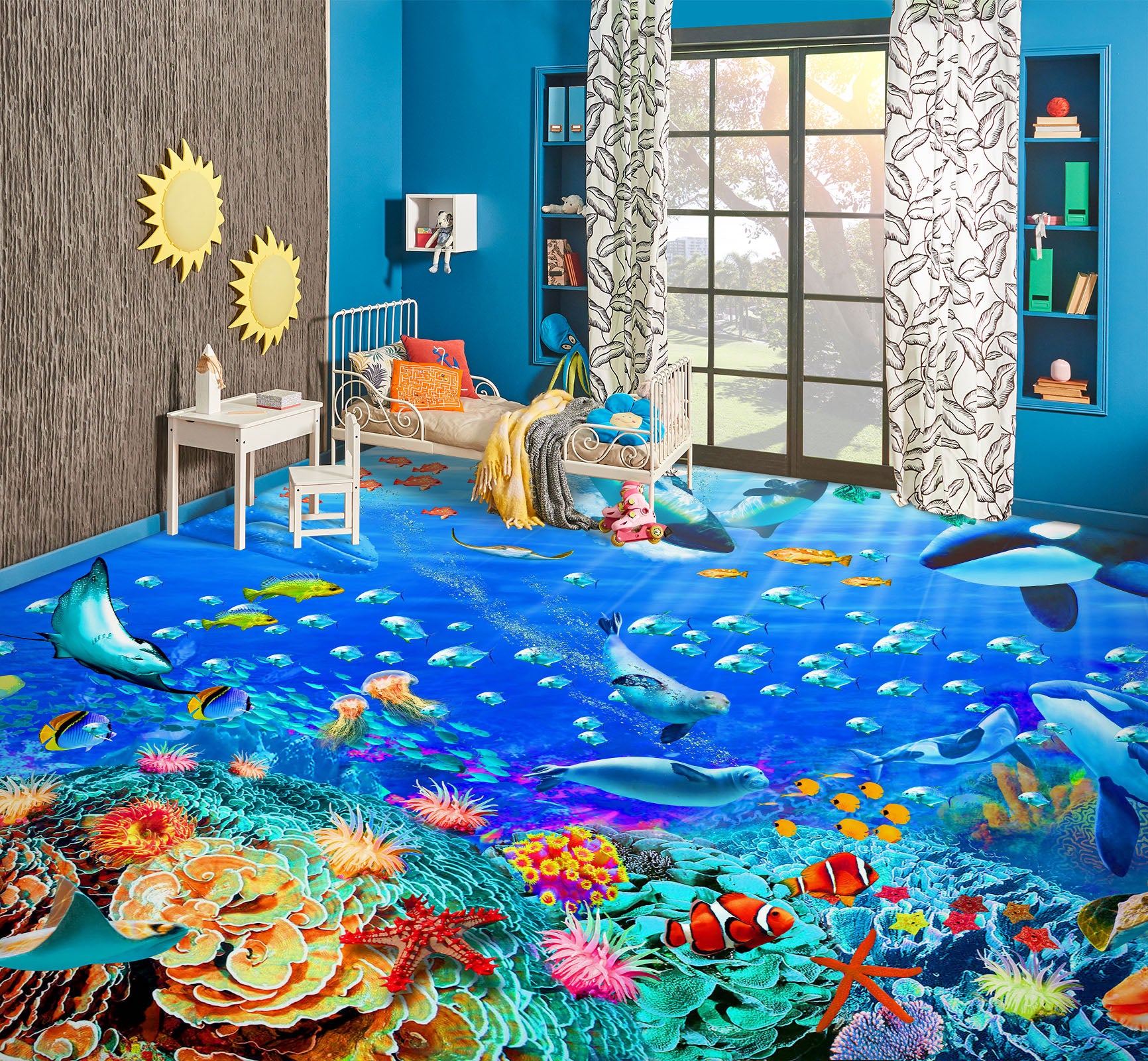 3D Sea Whale Seal Fish Coral 96212 Adrian Chesterman Floor Mural
