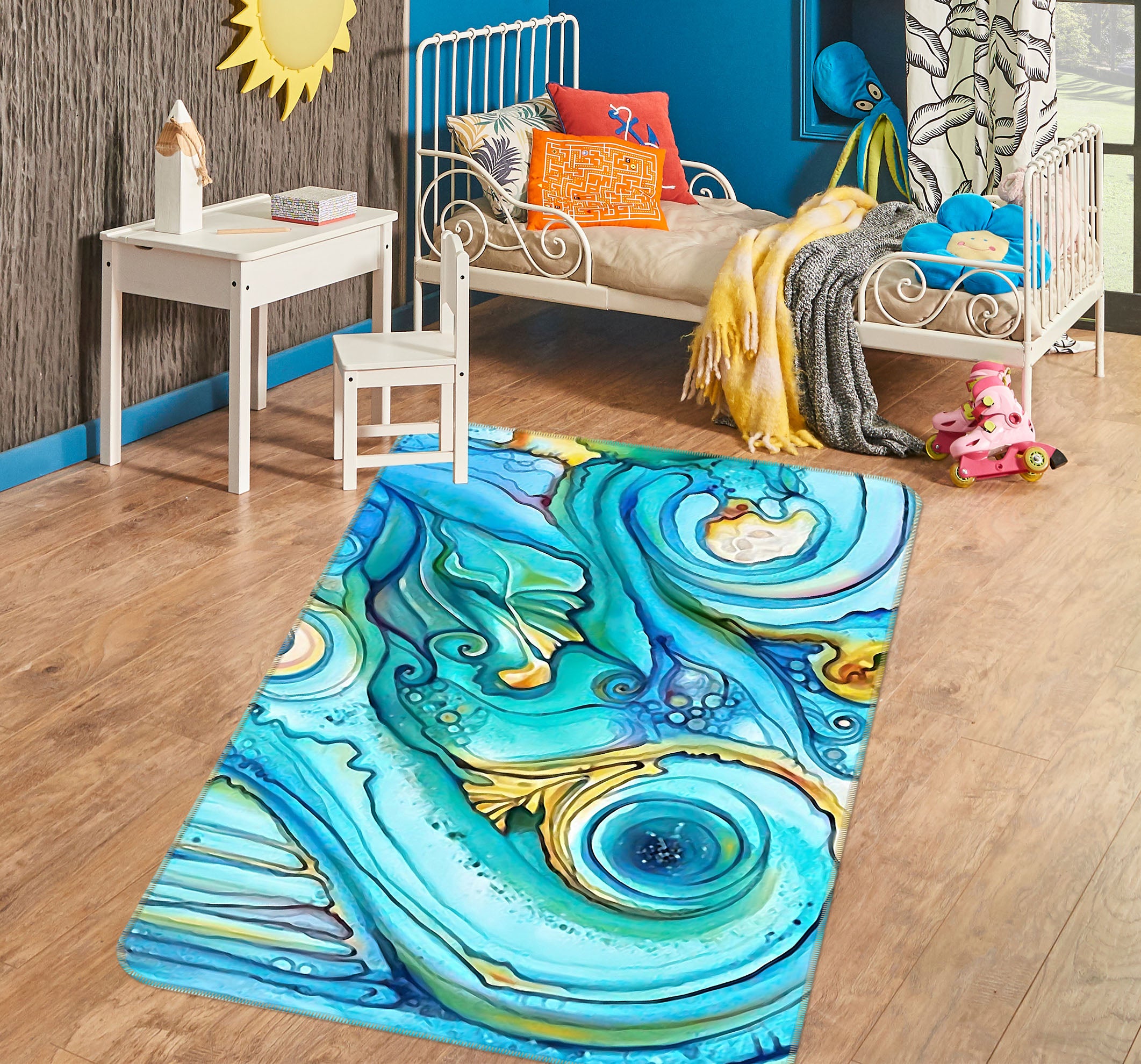 3D Blue Texture 65018 Non Slip Rug Mat