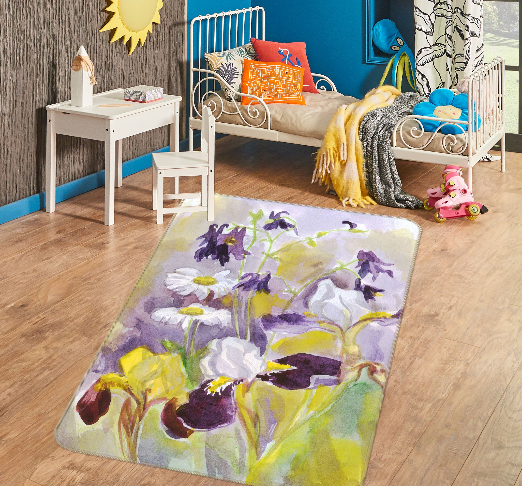 3D Flowers Pattern 33058 Non Slip Rug Mat