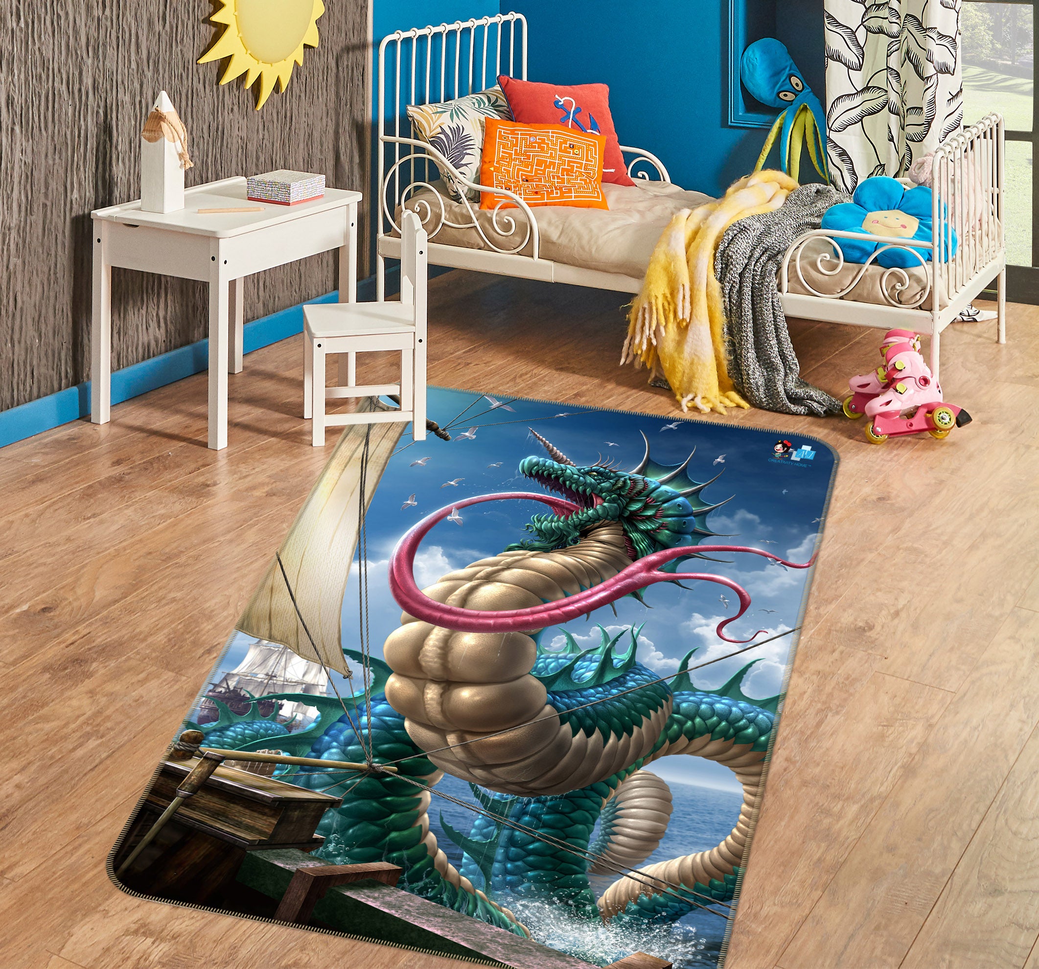 3D Long Tongue Dragon 4134 Tom Wood Rug Non Slip Rug Mat
