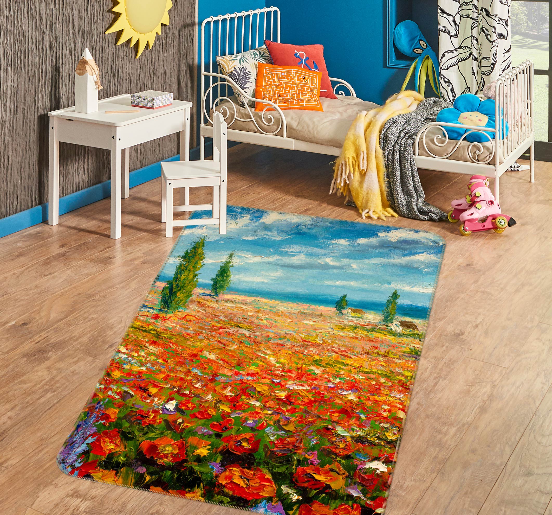 3D Flower Bush Pattern 33098 Non Slip Rug Mat