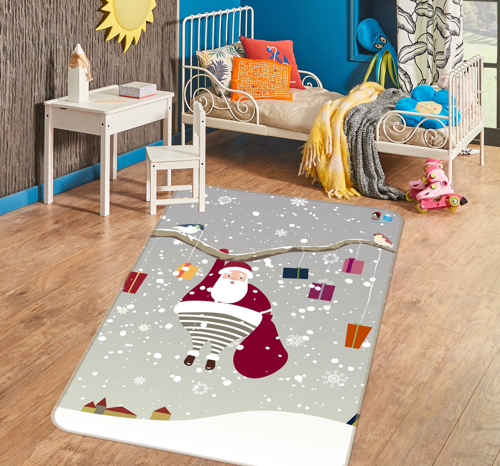 3D Snow Santa Claus 55131 Christmas Non Slip Rug Mat Xmas
