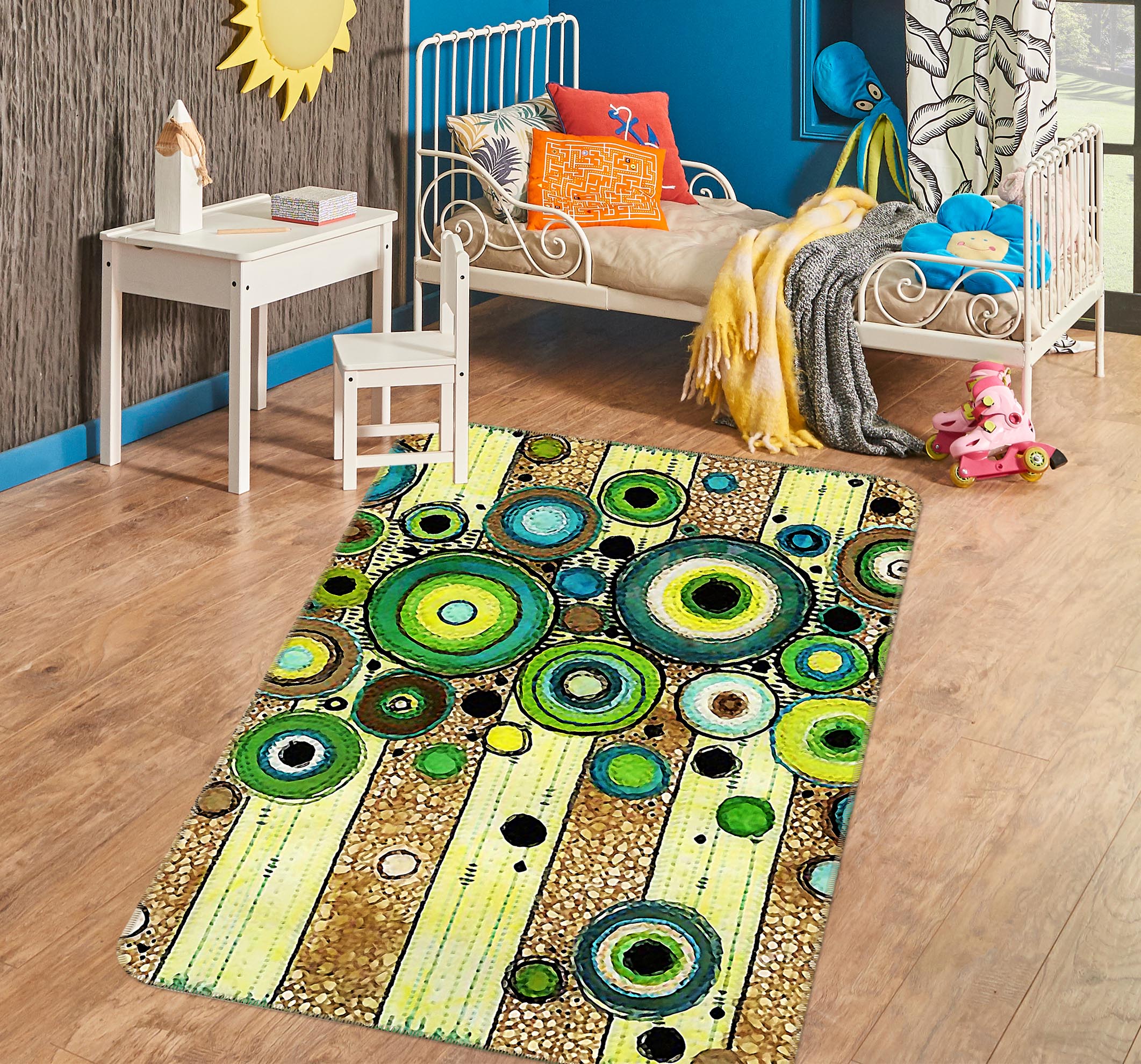 3D Green Round Pattern 65027 Non Slip Rug Mat