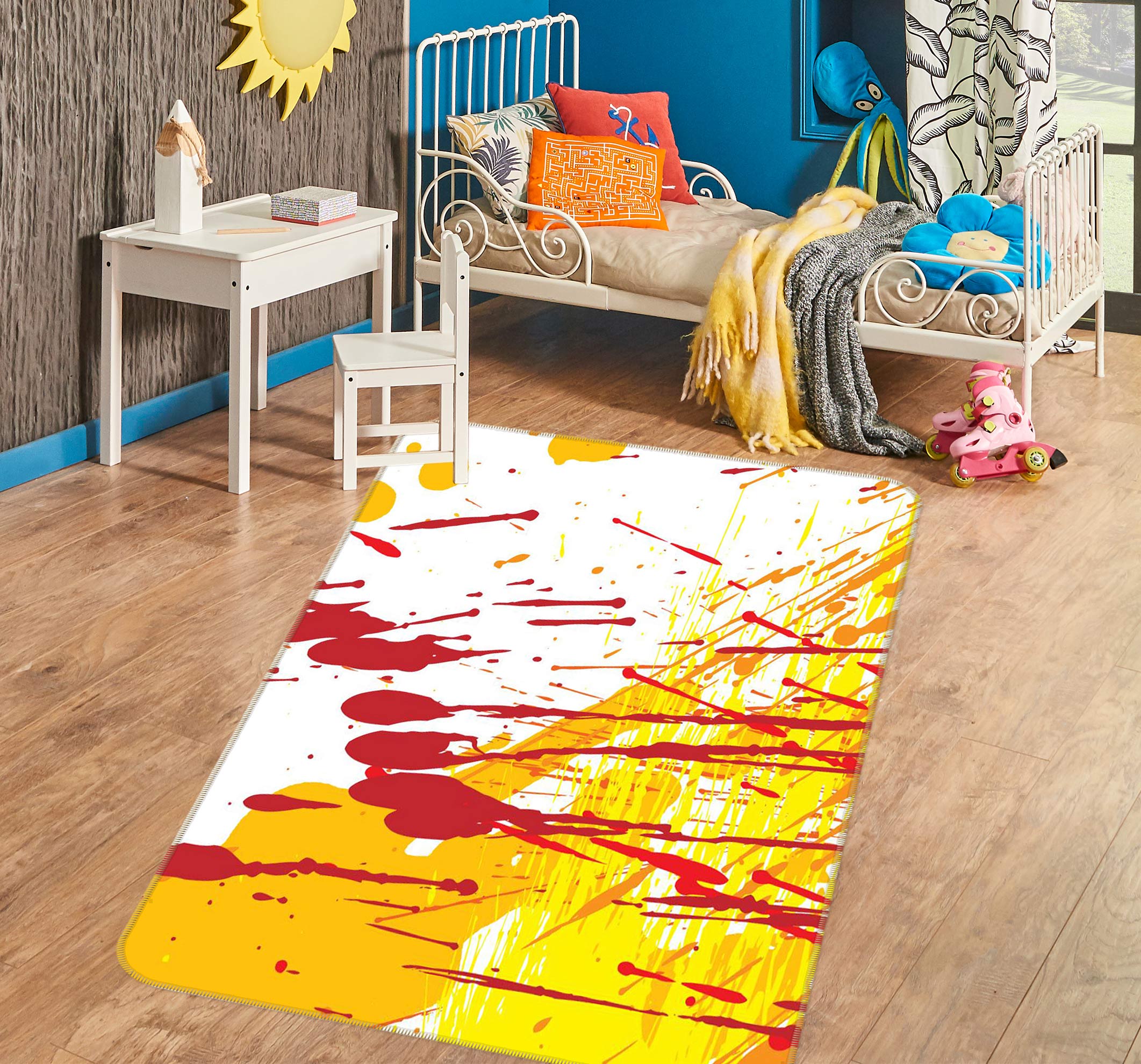 3D Red Yellow Pattern 76126 Non Slip Rug Mat