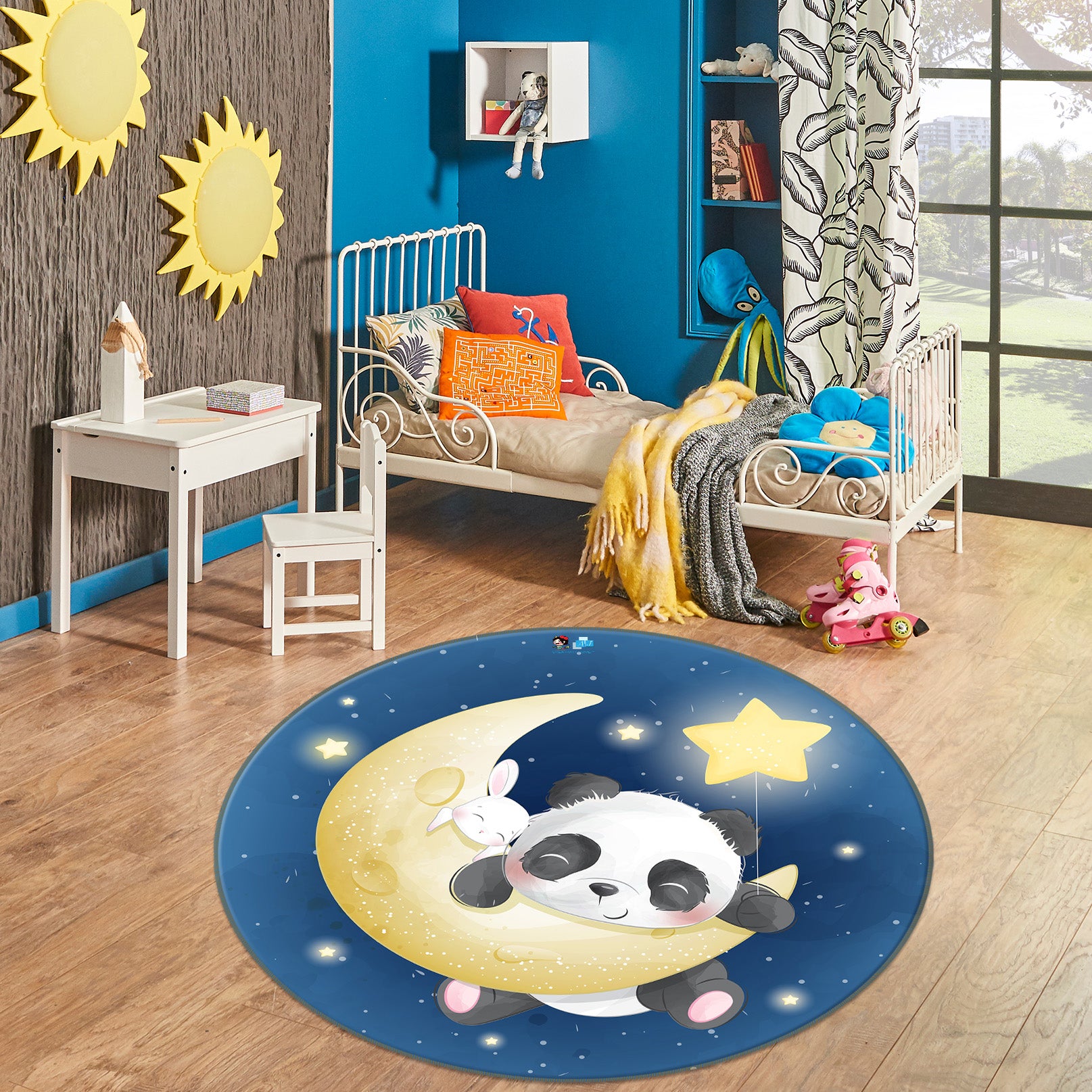 3D Moon Star Panda 74285 Round Non Slip Rug Mat