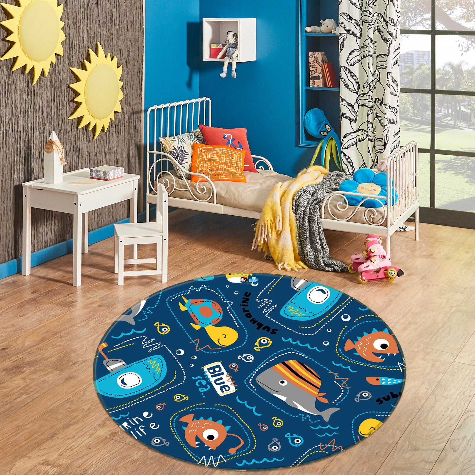 3D Submarine Fish Turtle 75086 Round Non Slip Rug Mat