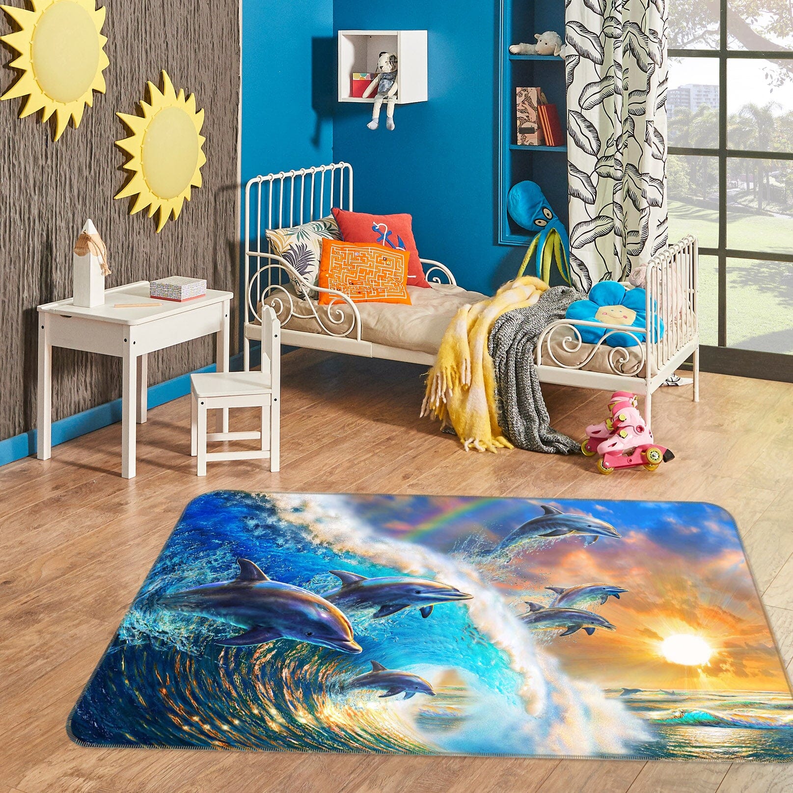 3D Dolphin Wave 1066 Adrian Chesterman Rug Non Slip Rug Mat Mat AJ Creativity Home 