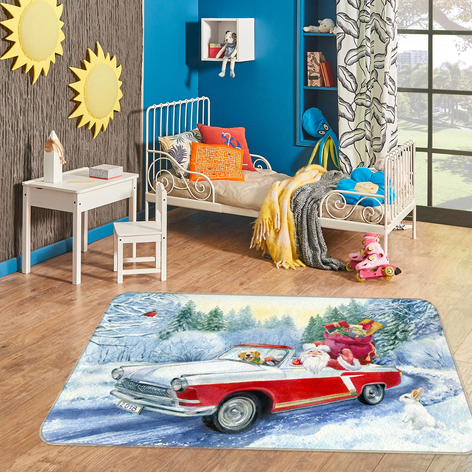 3D Red Sports Car Snow 68004 Vehicle Non Slip Rug Mat