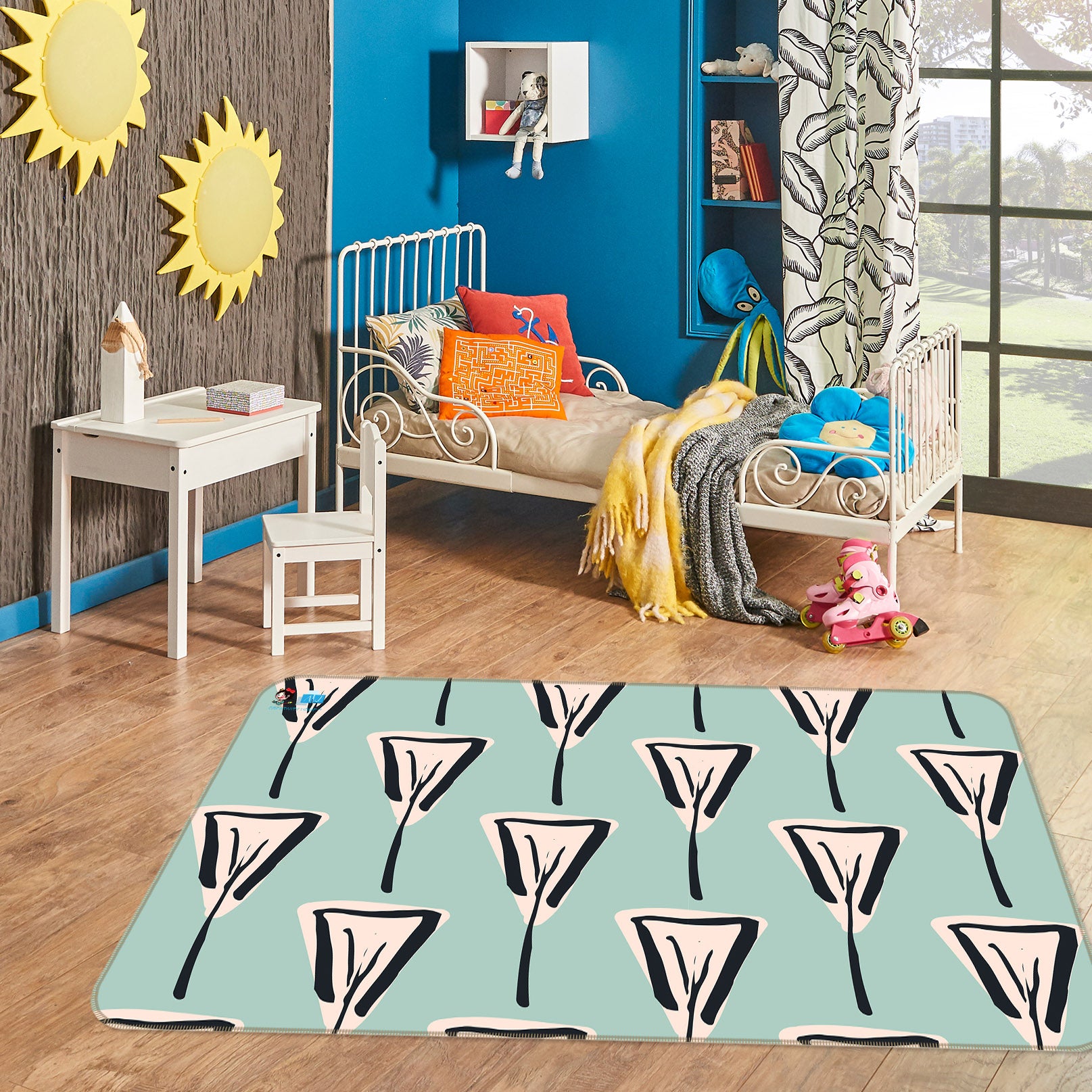 3D Triangle Flower Pattern 10760 Kashmira Jayaprakash Rug Non Slip Rug Mat