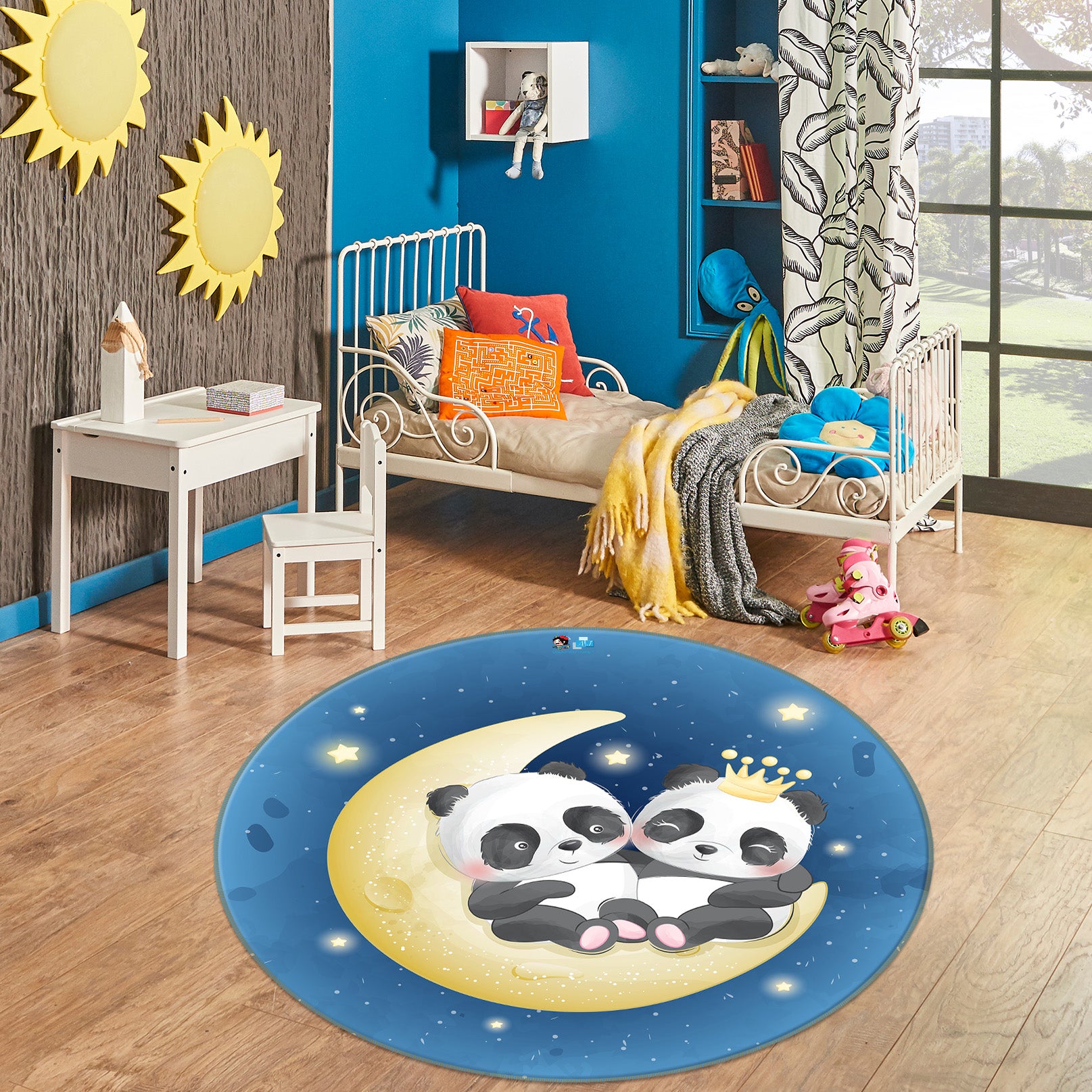 3D Moon Panda 74257 Round Non Slip Rug Mat