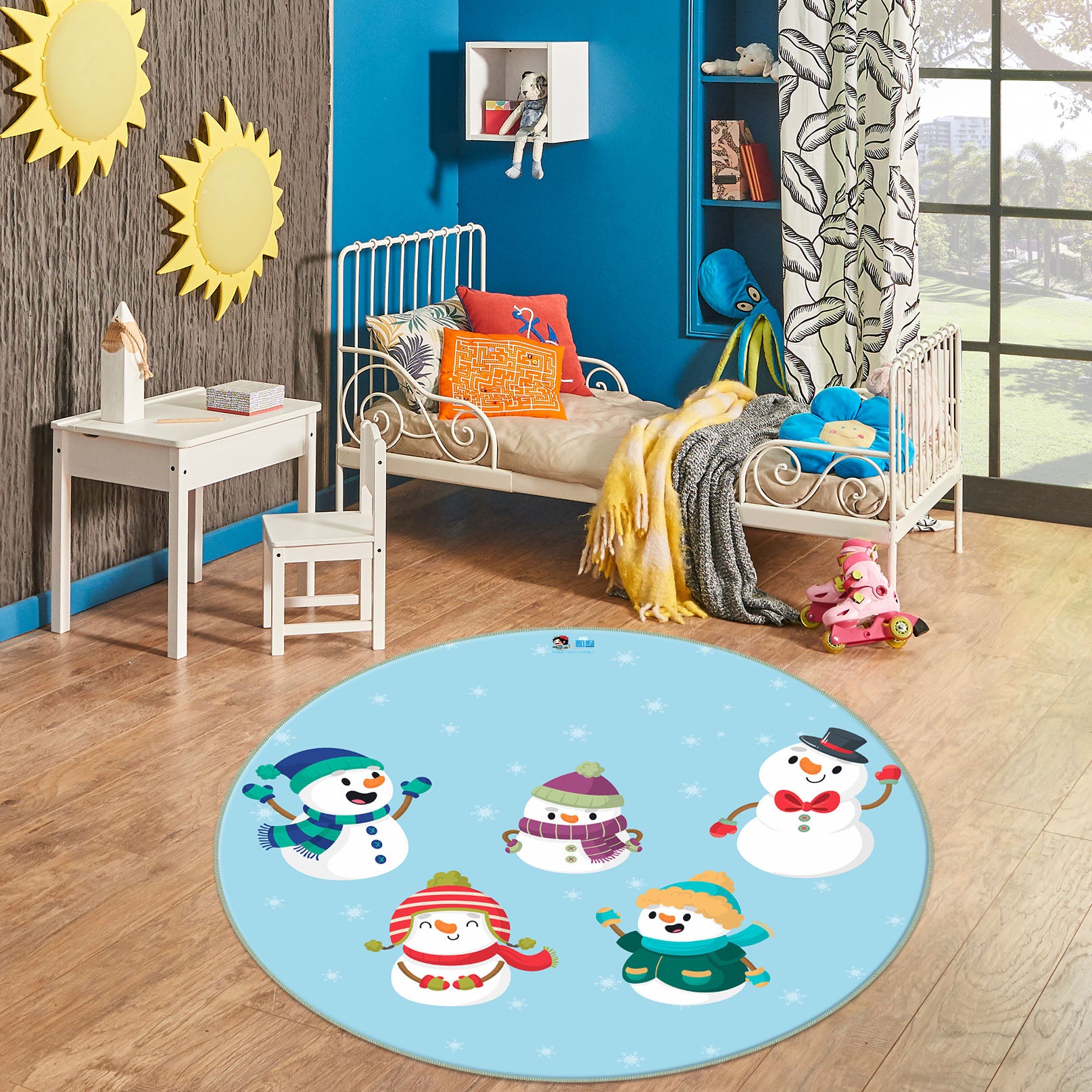 3D Snowman Doll 75110 Round Non Slip Rug Mat