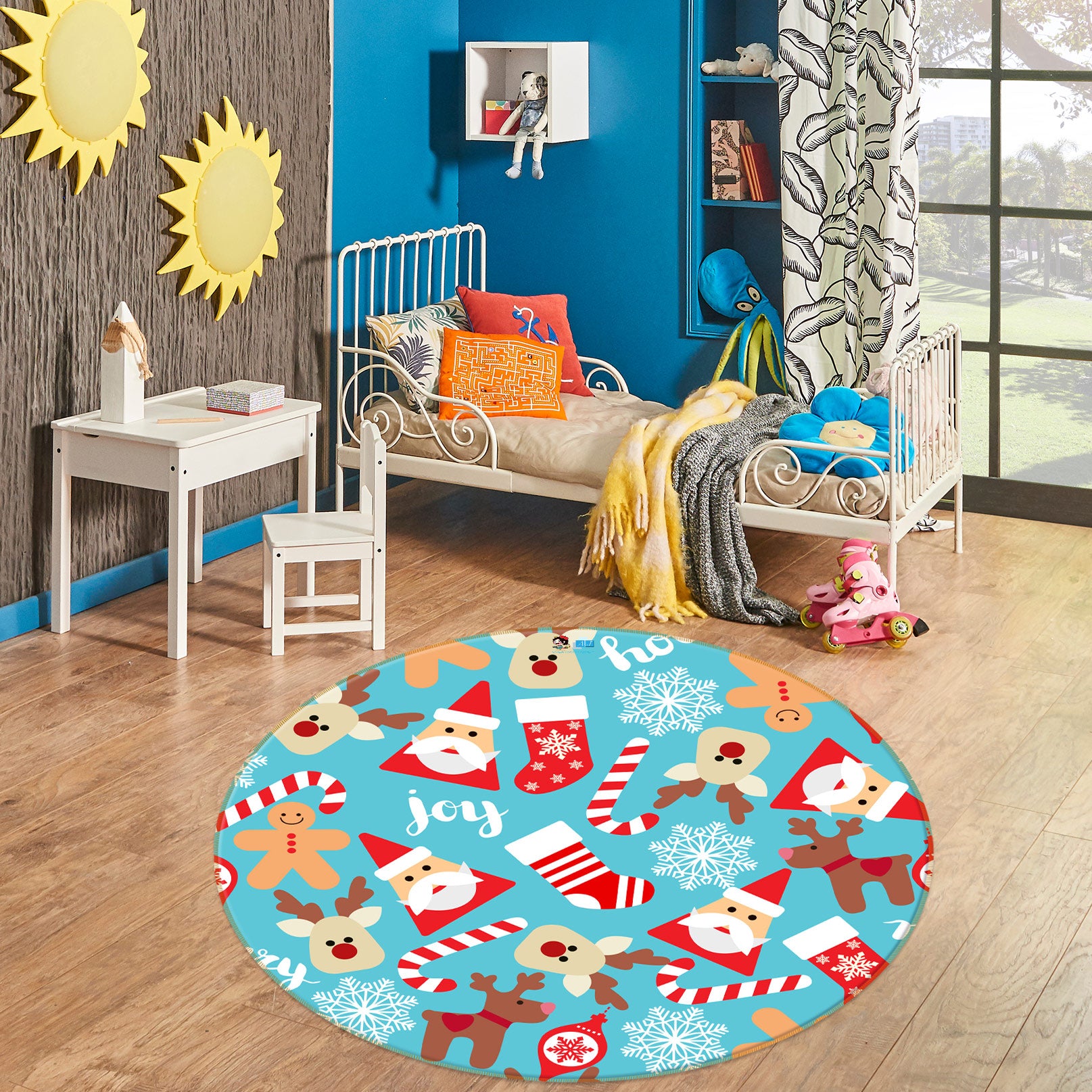 3D Santa Deer 54040 Christmas Round Non Slip Rug Mat Xmas