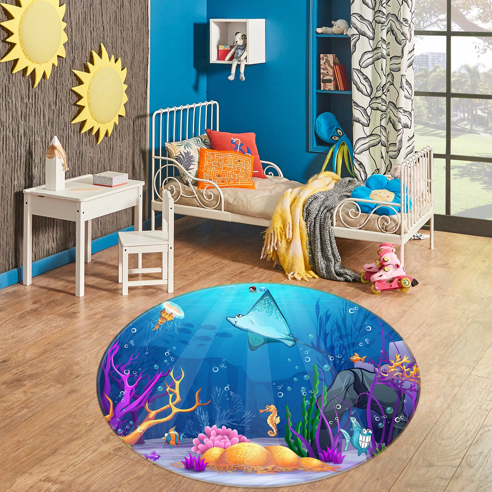 3D Sea Bottom Coral 72239 Round Non Slip Rug Mat